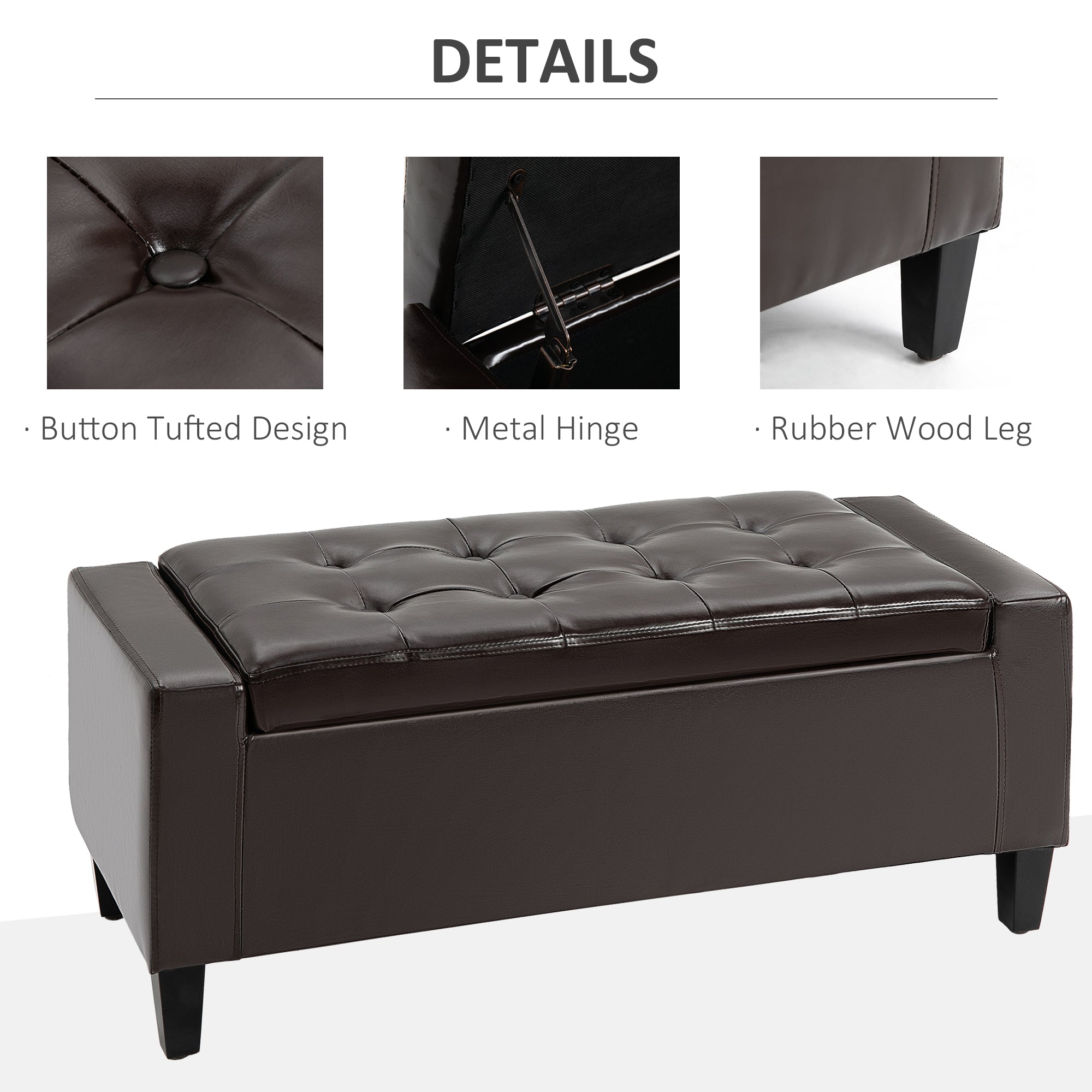 PU Leather Upholstered Lift-Top Tufted Ottoman Brown