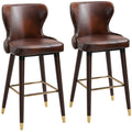Luxury Vintage Bar Stools Set of 2 with Back Support and Gold Stud Detailing - Brown