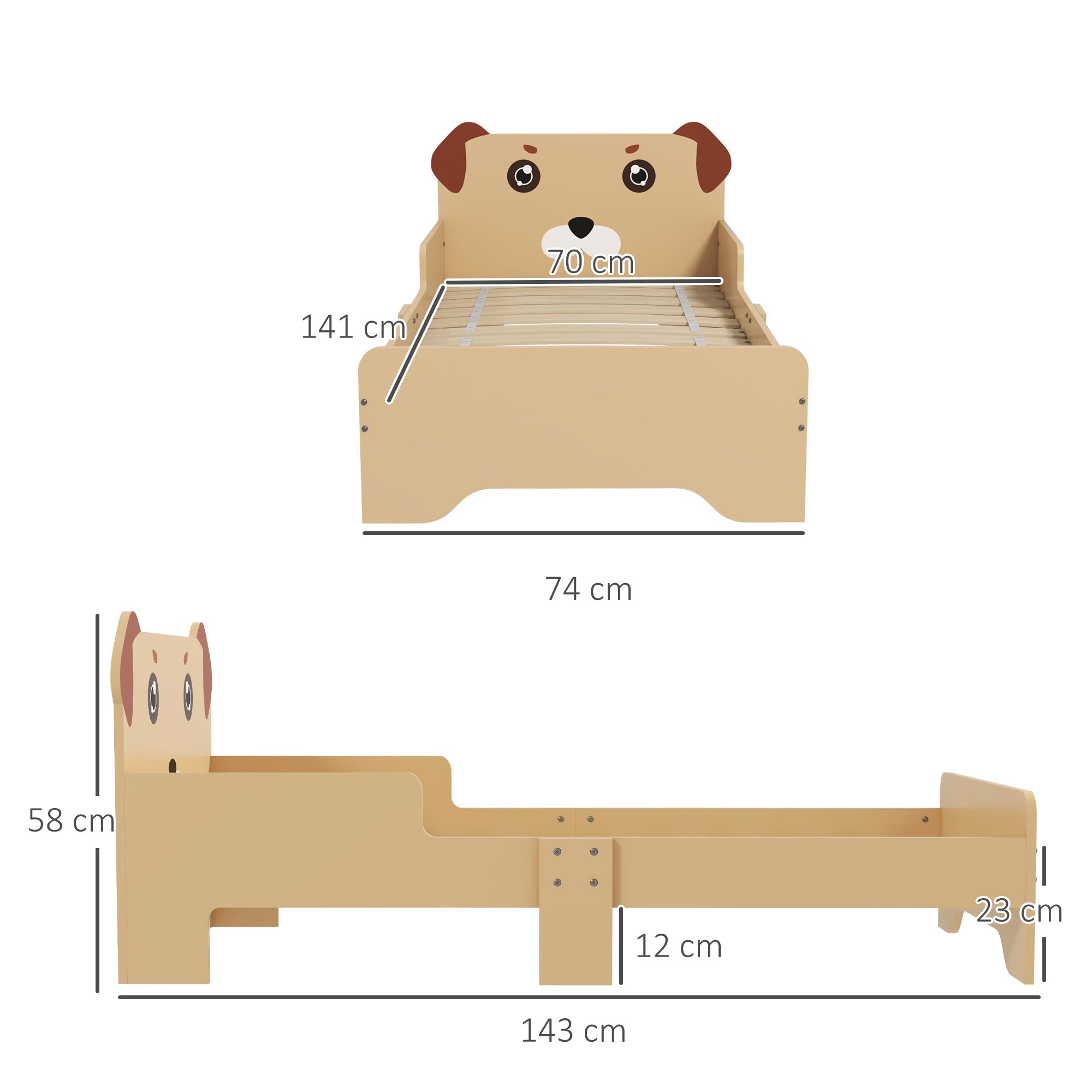 Kids Bed for 3-6 Years Old, Puppy-Themed Design, 143 x 74 x 58 cm, Yellow