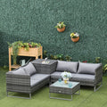 4-Piece Garden Rattan Wicker Patio Corner Sofa Love Seat and Table Set with Cushions and Storage - Mixed Grey