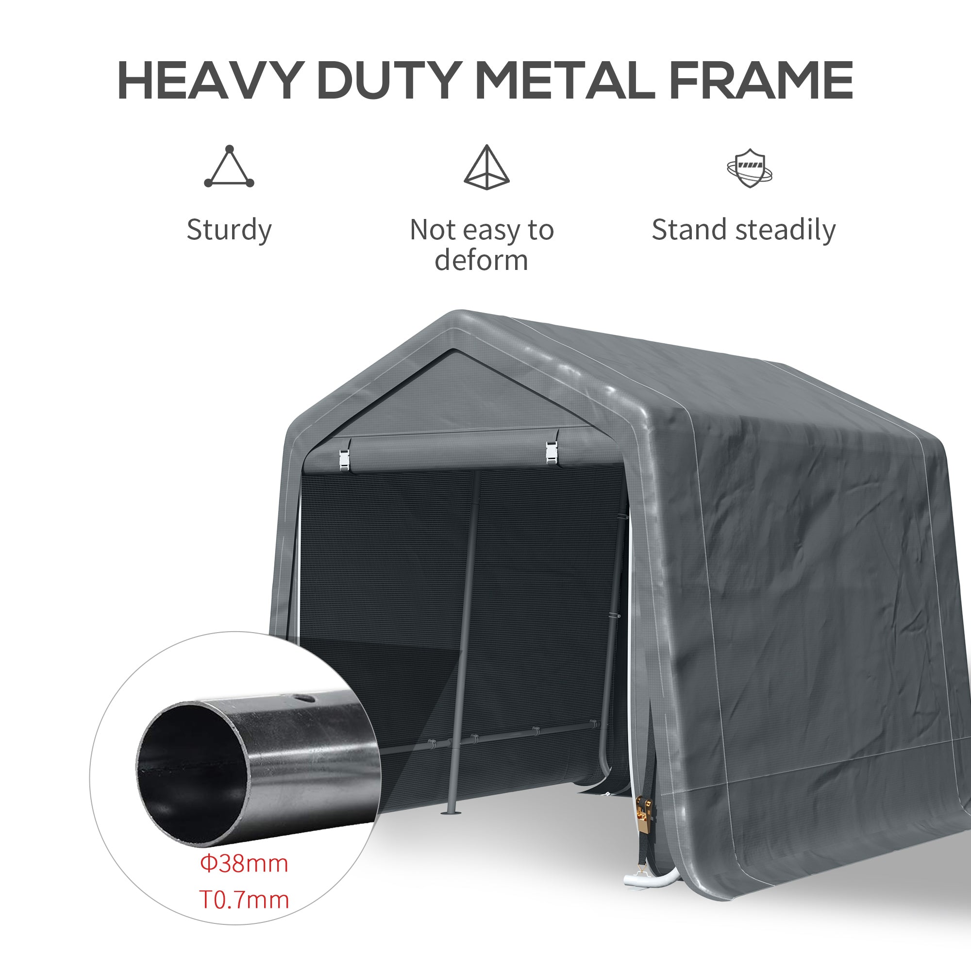 Garden Storage Tent, Heavy Duty Bike Shed, Patio Storage Shelter w/ Metal Frame and Double Zipper Doors, 2.8m x 2.4m x 2.4m, Dark Grey