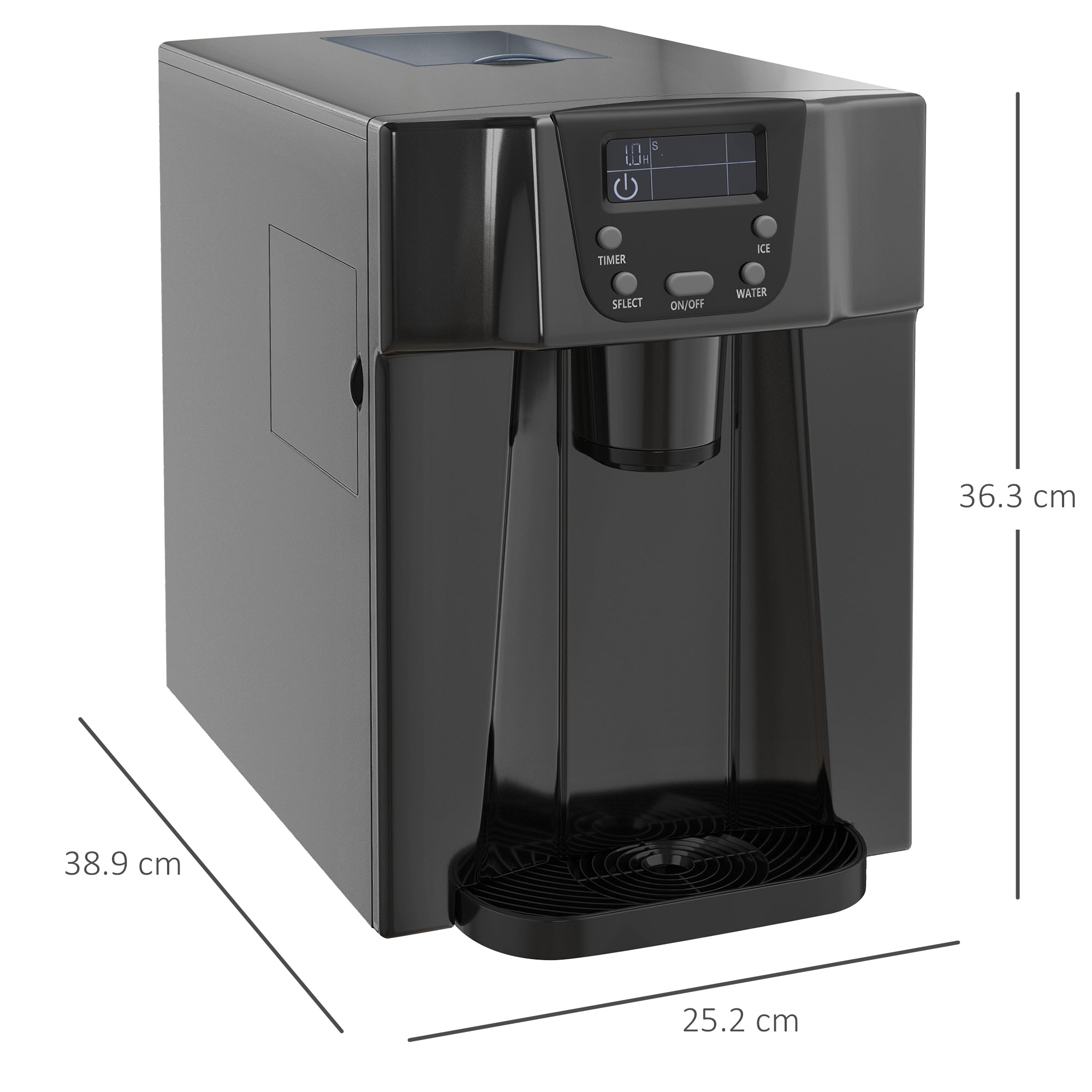 Ice Maker Machine and Water Dispenser, Counter Top Ice Cube Maker for Home with 3L Tank, Adjustable Cube Size, 9 Ice Cubes per 6-10 Minutes, No Plumbing Required, Black