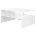 2-Tier Rectangular Coffee Table with Open Shelf for Living Room Entryway - White