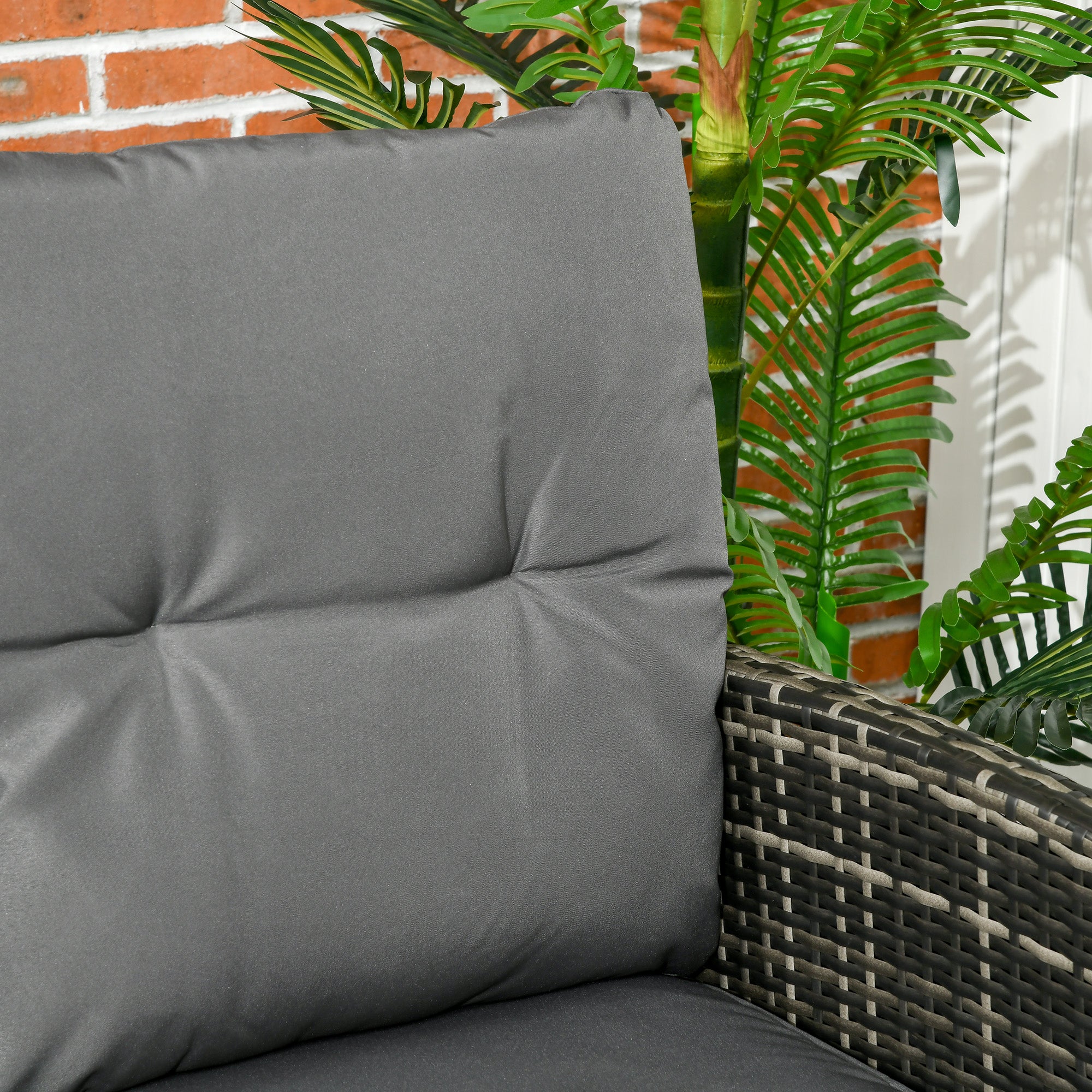 5 Seater Rattan Garden Furniture Set with 2 Armchairs, 3-Seater Sofa, 2 Footstools & Glass Table - Grey