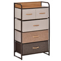 5-Drawer Dresser Tower 3-Tier Storage Organizer with Steel Frame and Wooden Top - Multi-coloured