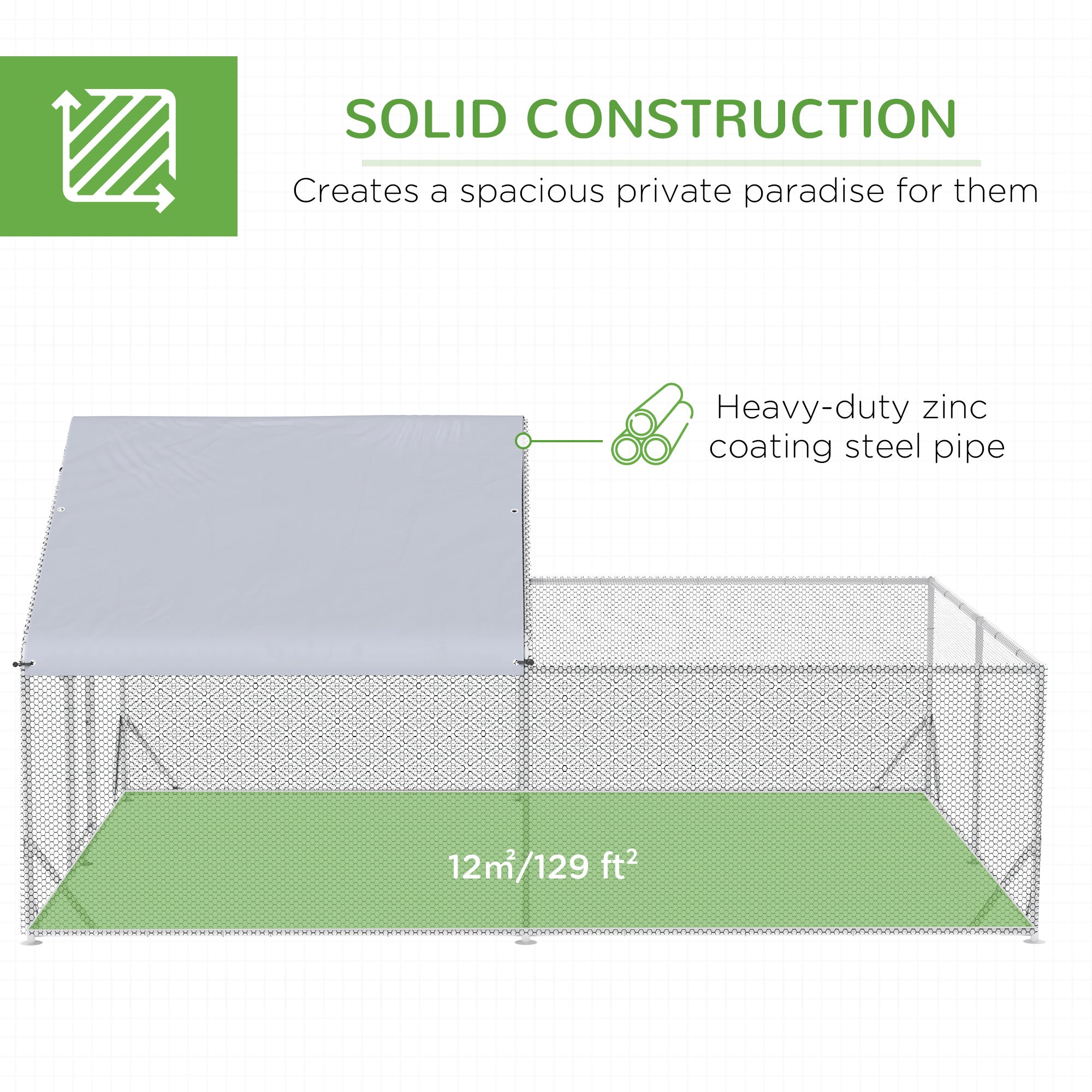 Walk In Chicken Run, Galvanized Chicken Coop Outdoor Hen House Poultry, Duck Rabbit Hutch for Backyard with Water, UV-Resist Cover, 4 x 3 x 2 m