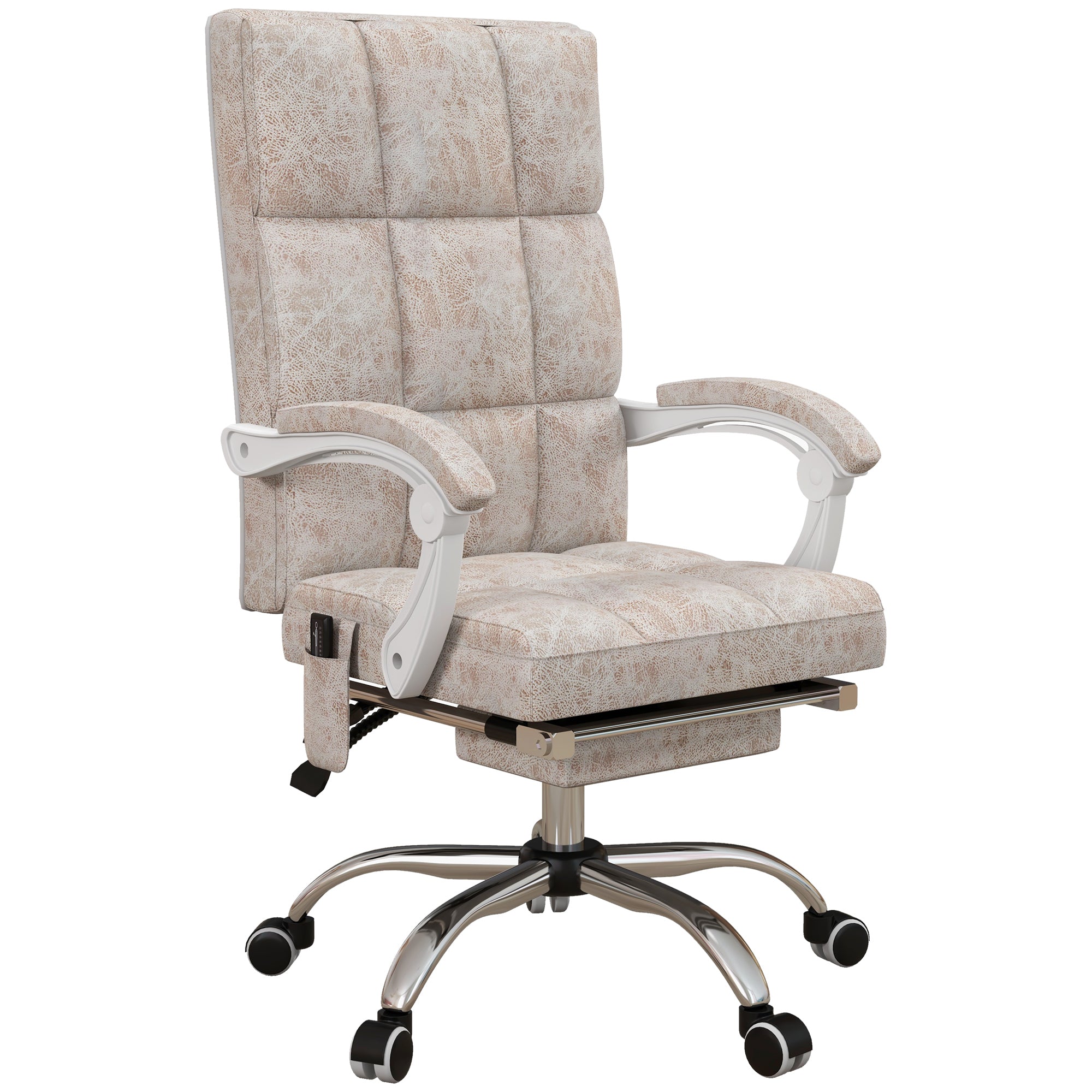 Executive Vibration Massage Office Chair, Microfibre Computer Chair with Armrest, 135° Reclining Back, Beige