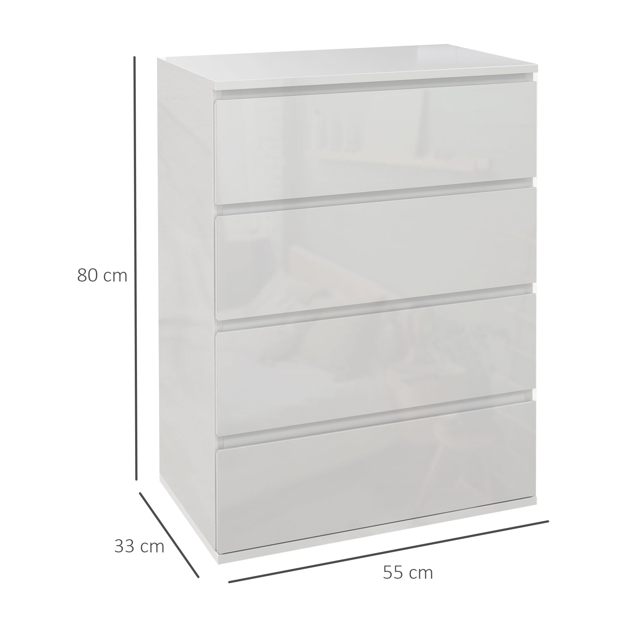 High Gloss 4 Drawer Chest Of Drawers,4-Drawer Storage Cabinets, Modern Dresser, Storage Drawer Unit for Bedroom, White