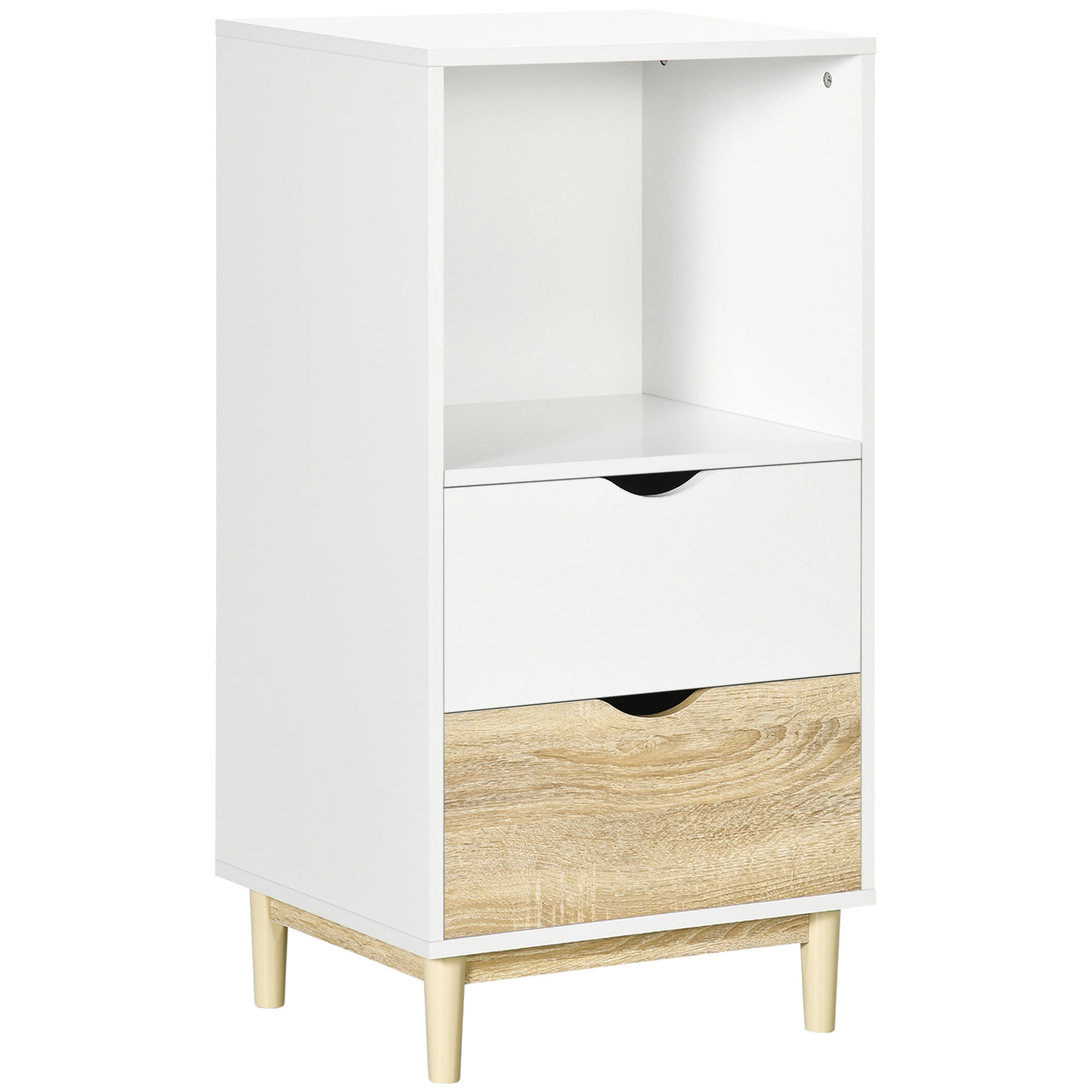 Modern Bookcase with Drawers and Open Shelf, Bookshelf, Storage Cabinet for Study Living Room Home Office, White and Natural