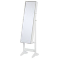 Standing Jewelry Cabinet with Lockable Full-Length Mirror and Storage Organizer - White
