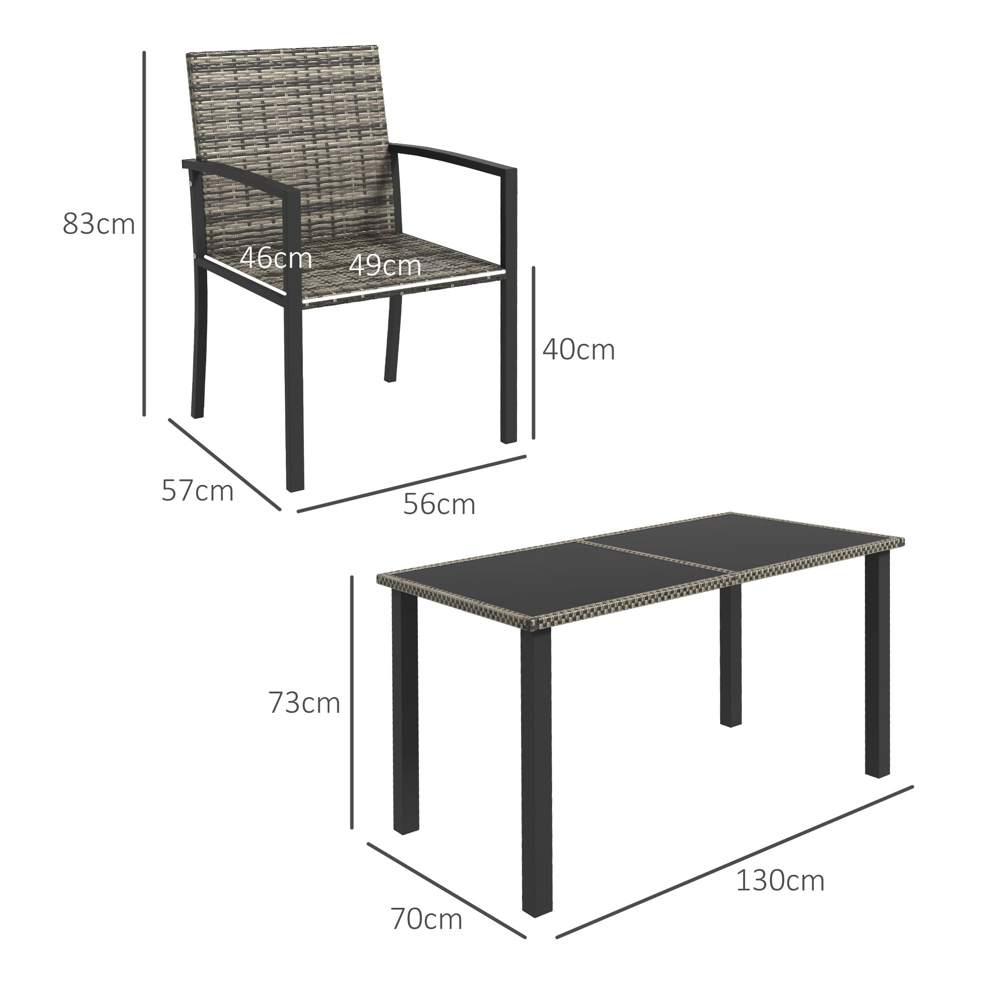 Outdoor Dining Set 5 Pieces Patio Conservatory with Tempered Glass Tabletop,4 Dining Chairs - Mixed Grey