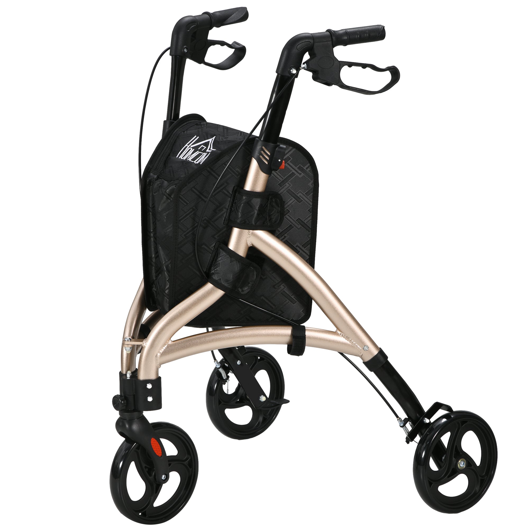 3 Wheel Rollator, Lightweight Aluminium Tri Walker with Adjustable Handle, Storage Bag and Dual Brakes, Folding Mobility Walking Aid