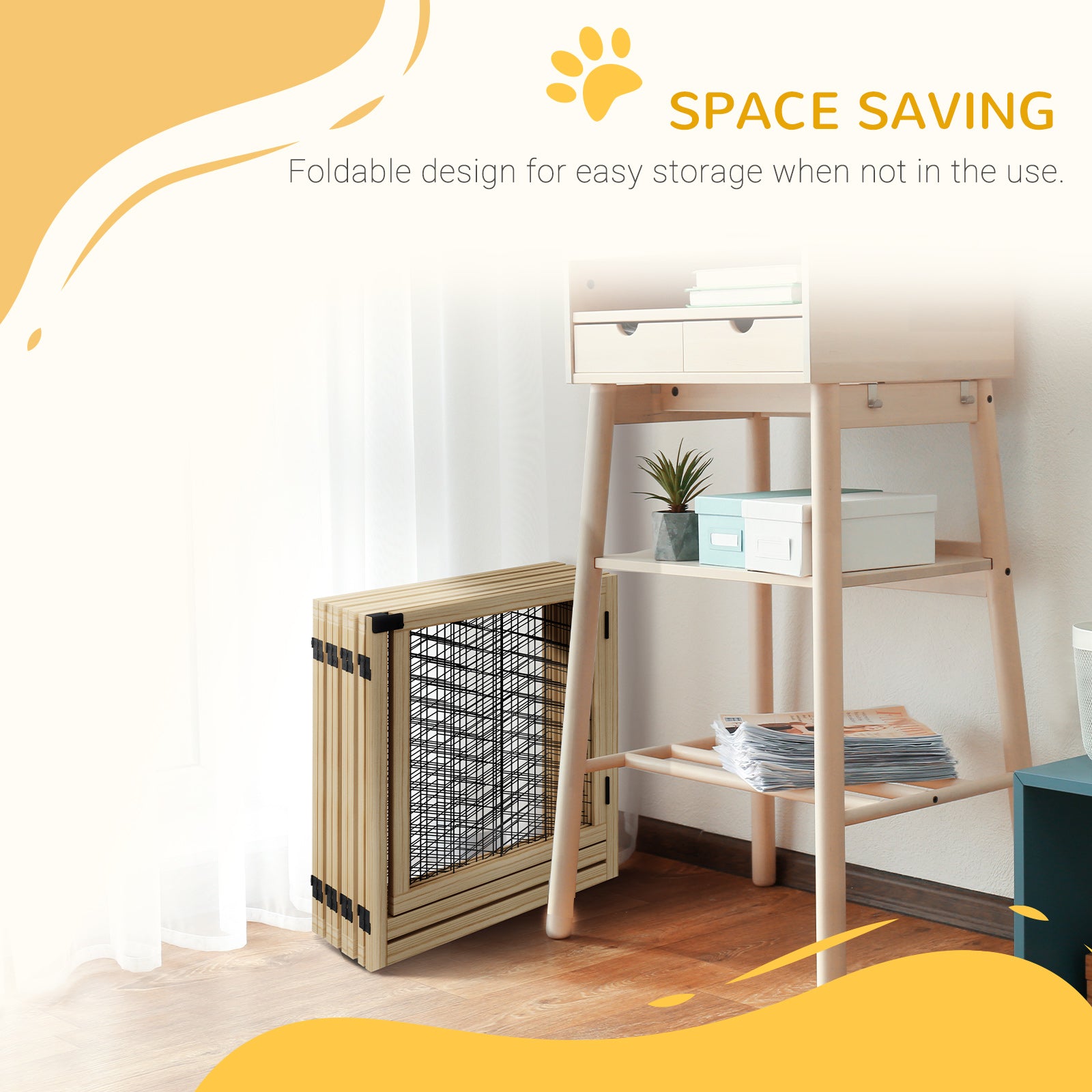 8 Panels Foldable Pet Playpen with Support Feet, for House, Doorway, Stairs, Small and Medium Dogs - Natural Wood Finish