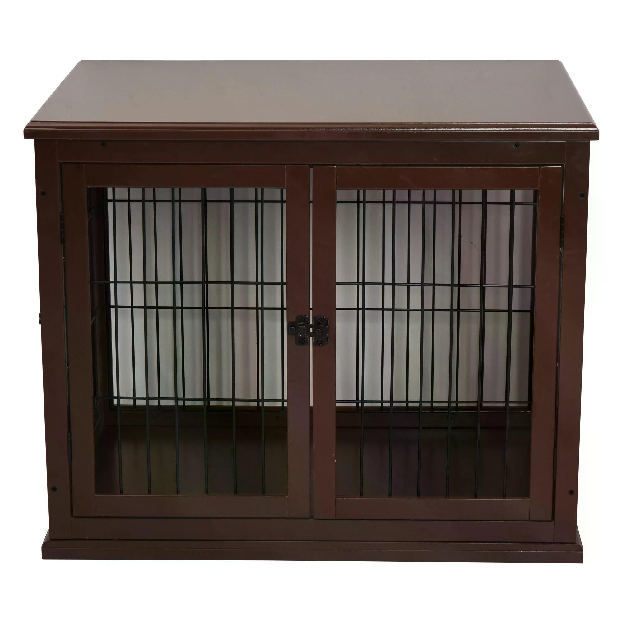 66cm Modern Indoor Pet Cage w/ Metal Wire 3 Doors Latches Base Small Animal House Tabletop Crate Decorative Stylish Brown