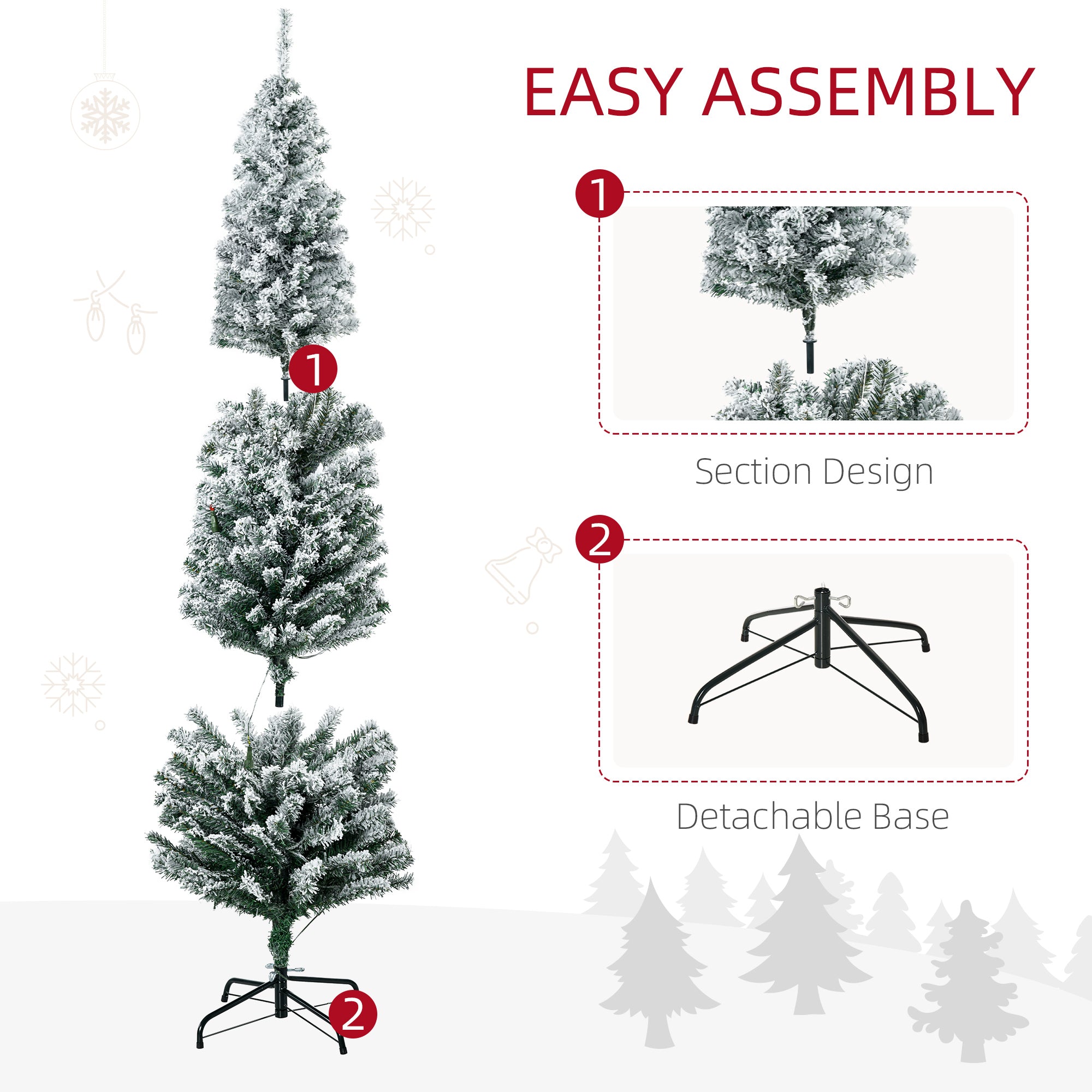 6' Artificial Prelit Christmas Trees Holiday Décor with Warm White LED Lights, Flocked Tips, Berry, Pine Cone