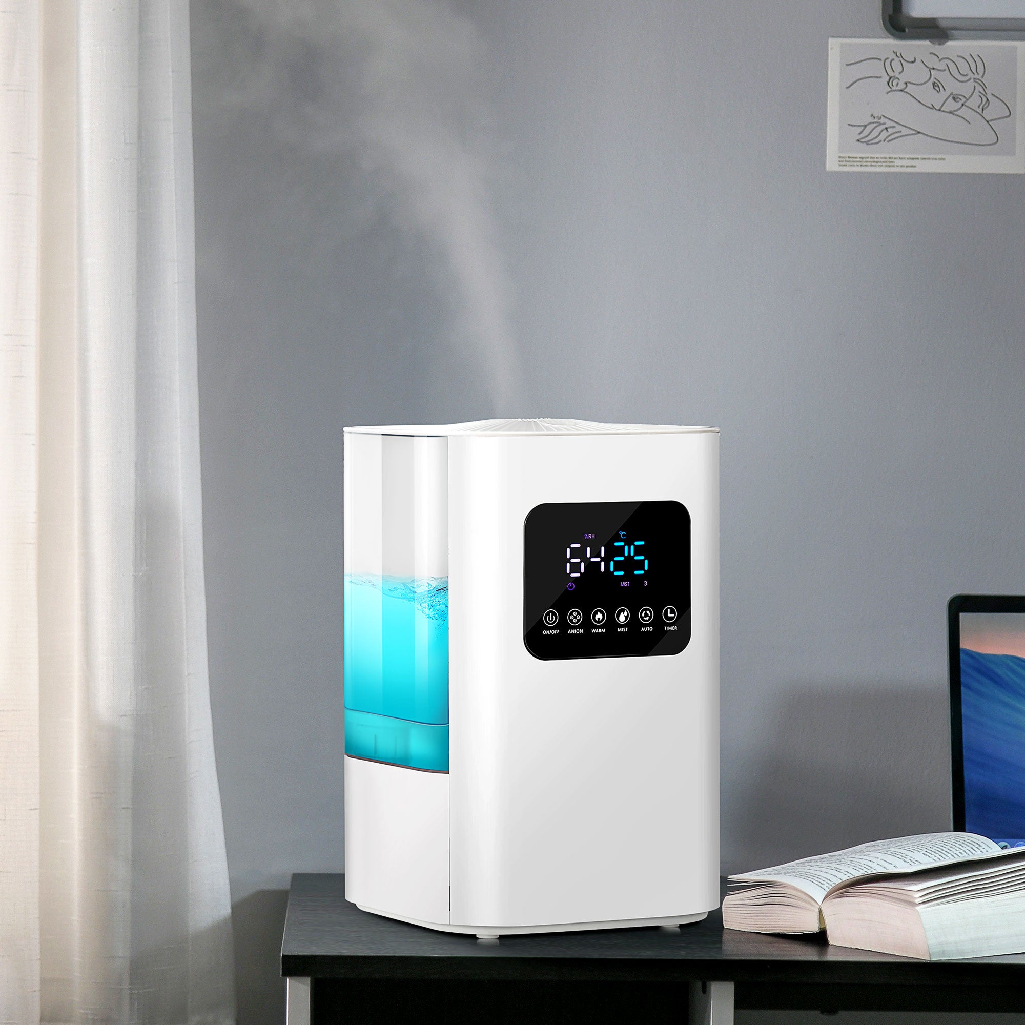 6L Warm Cool Mist Humidifiers for Bedroom, Air Humidifiers with Remote, LED Display, Quiet Operation with Auto Mode, Up to 13H for 20 ㎡, White