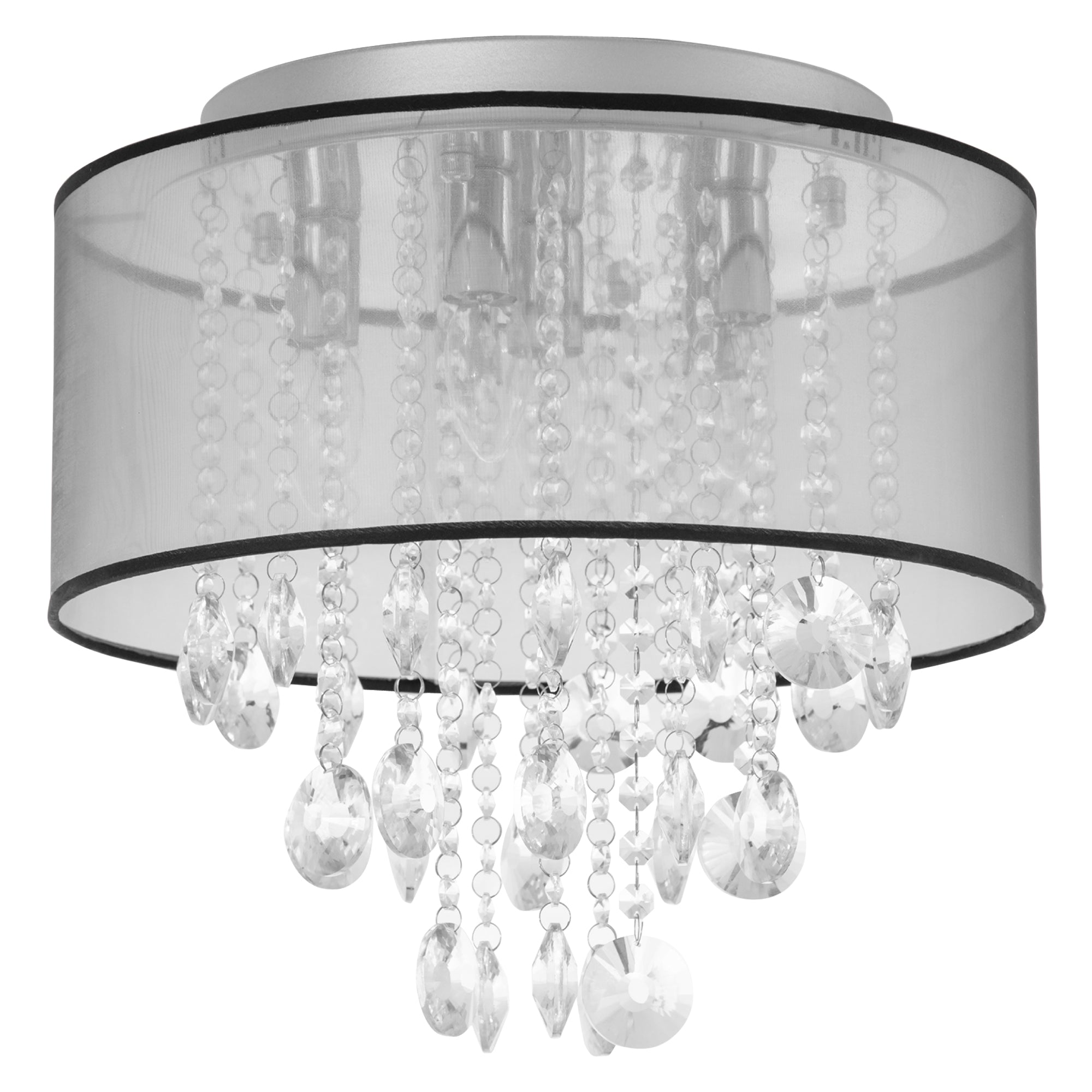 Modern Crystal Chandelier Flush Mount LED Ceiling Light with Drum Shade for Living Room Bedroom Dining Room Silver