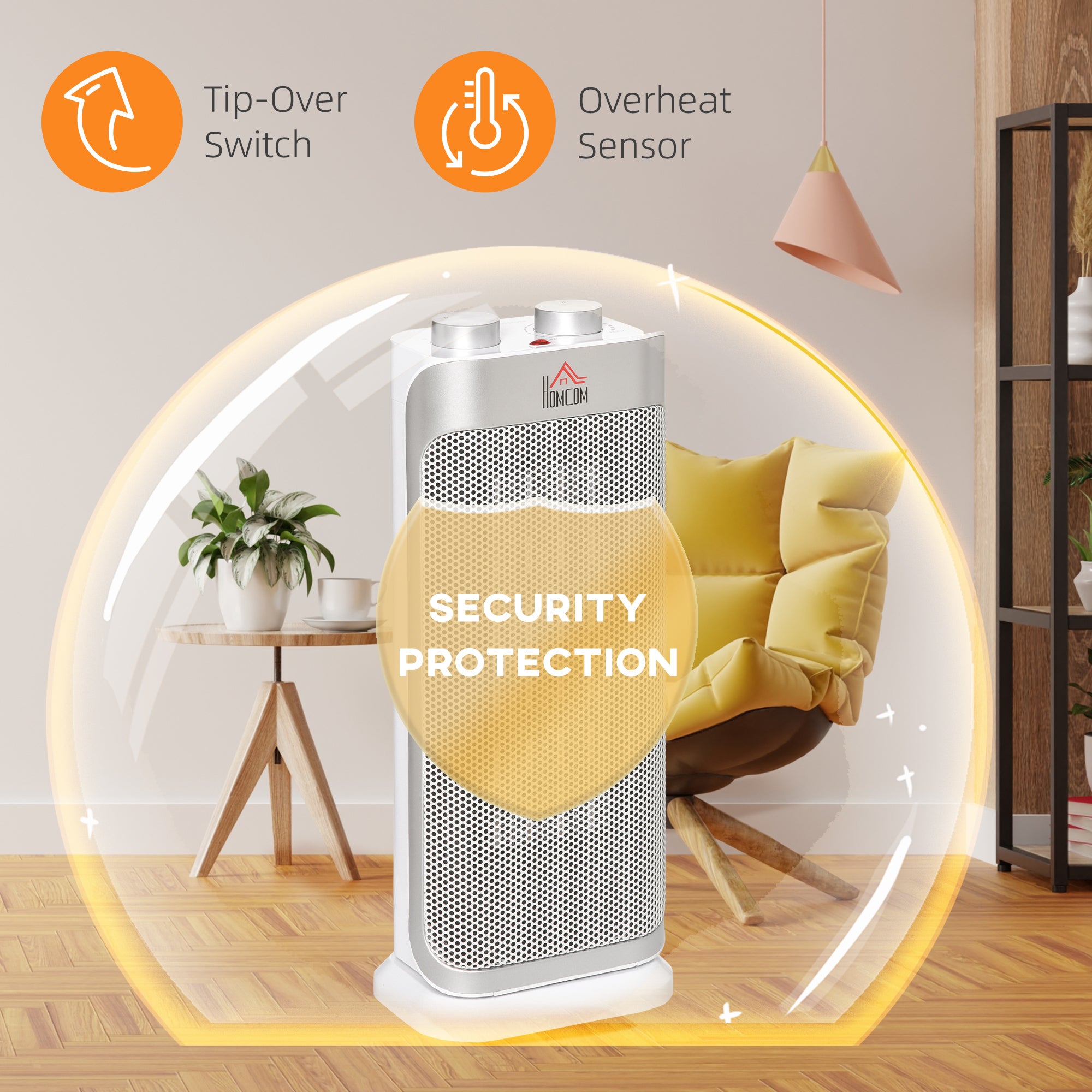 Electric Space Heater Freestanding Oscillating Ceramic Heater with 3 Adjustable Modes, Tip-Over and Overheat Protection, 1000W/2000W, White