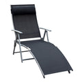 Foldable Texteline Sun Lounger Recliner Chair 5-Level Adjustable Patio Garden - Black