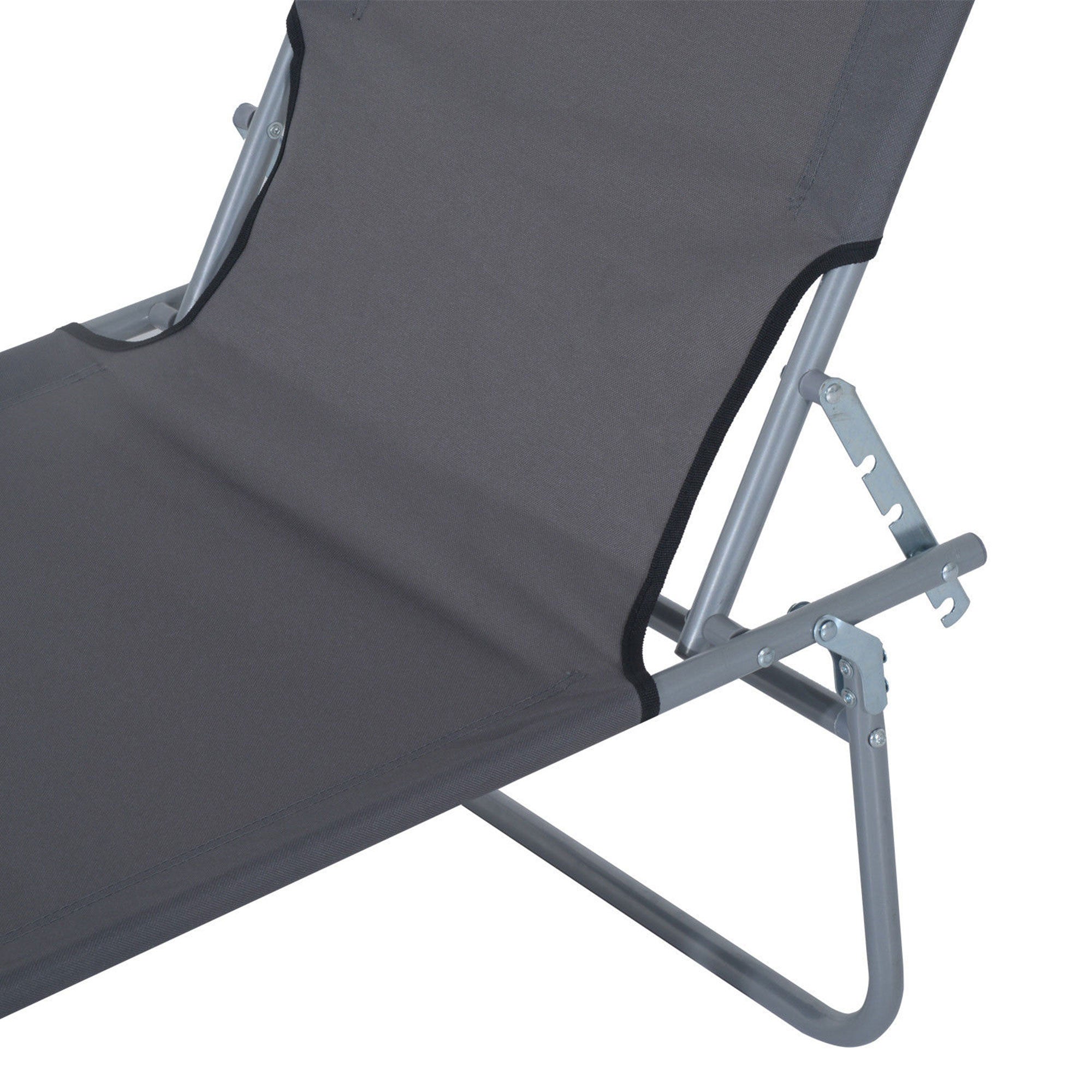 2 Pcs Outdoor Foldable Sun Lounger Set w/ Removeable Shade Canopy, Patio Recliner Sun Lounger w/ Adjustable Backrest w/ Mesh Fabric, Grey