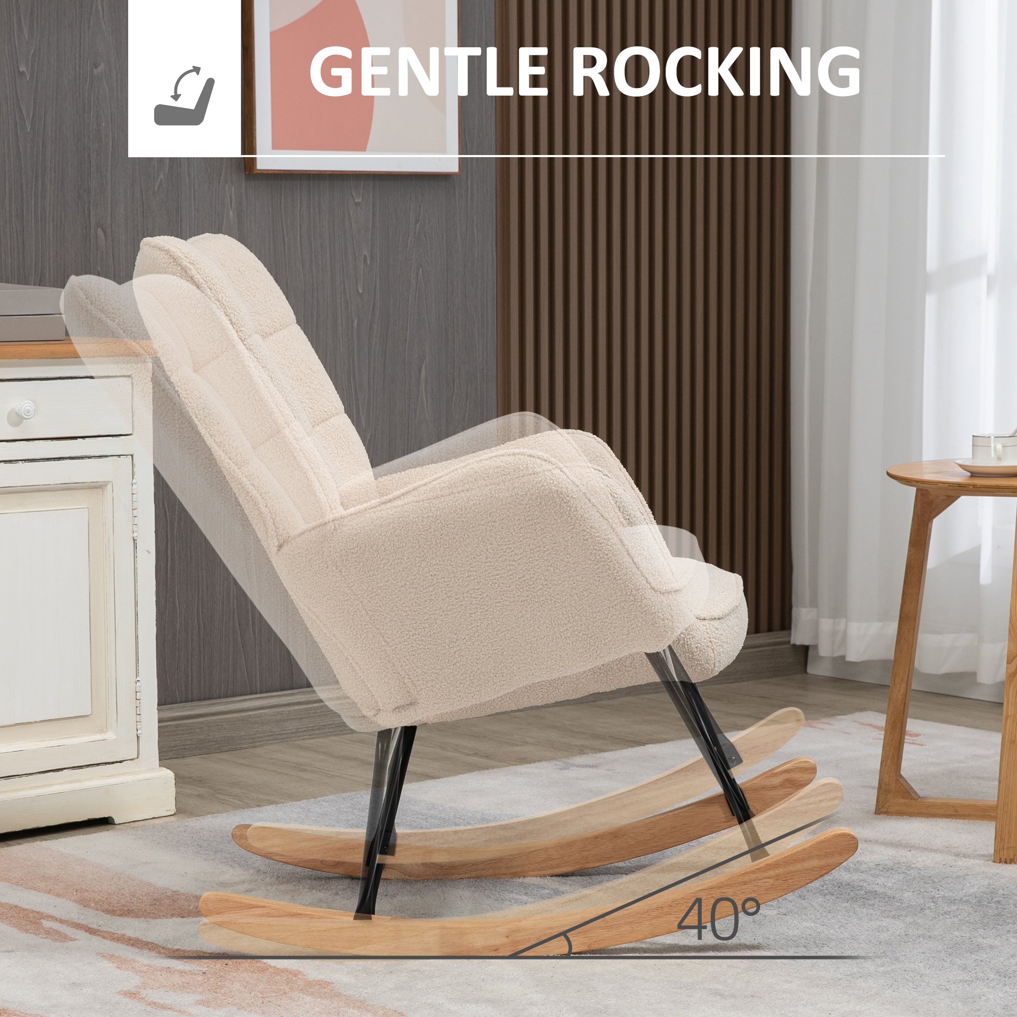 Wingback Nursing Rocking Chair with Berber Fleece Upholstery - Beige