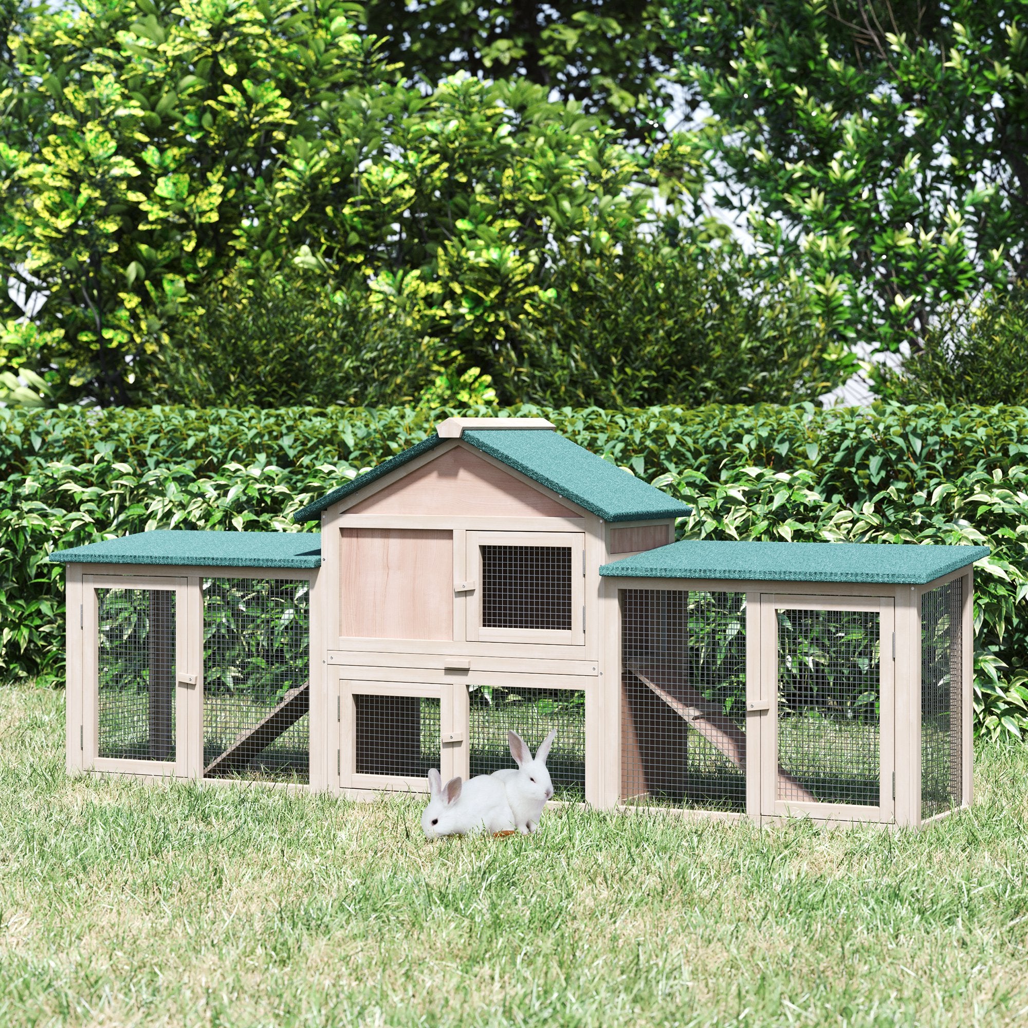 Deluxe Wooden Rabbit Hutch Bunny Cage House w/ Ladder Outdoor Run