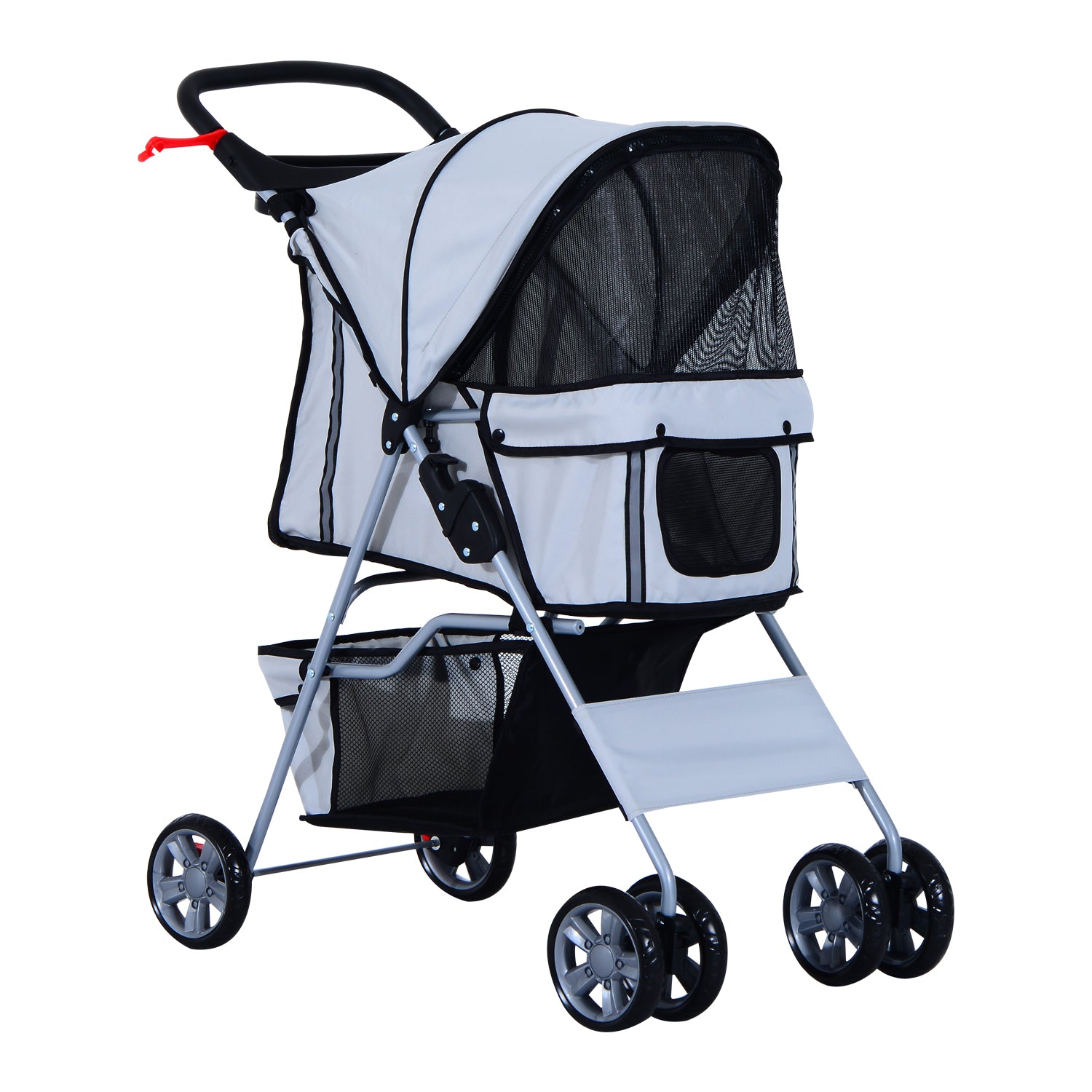 Dog Pram Pet Stroller Dog Pushchair Foldable Travel Carriage with Wheels Zipper Entry Cup Holder Storage Basket Grey