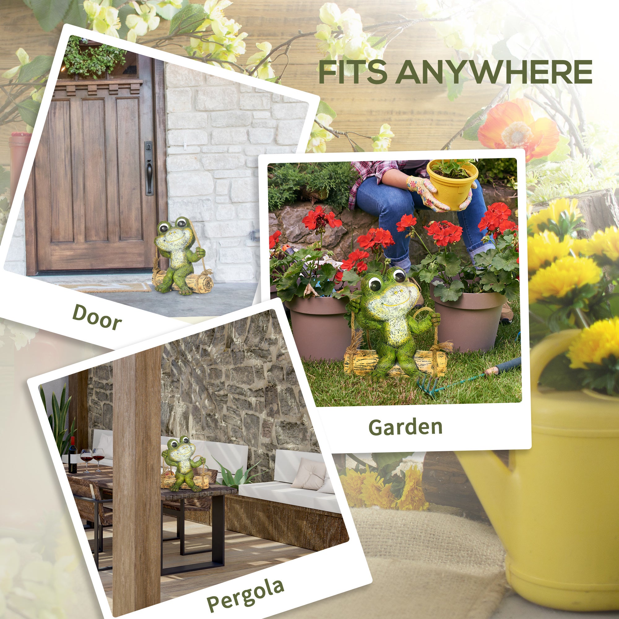 Hanging Garden Statue, Vivid Frog on Swing Art Sculpture, Outdoor Ornament Home Decoration, Green