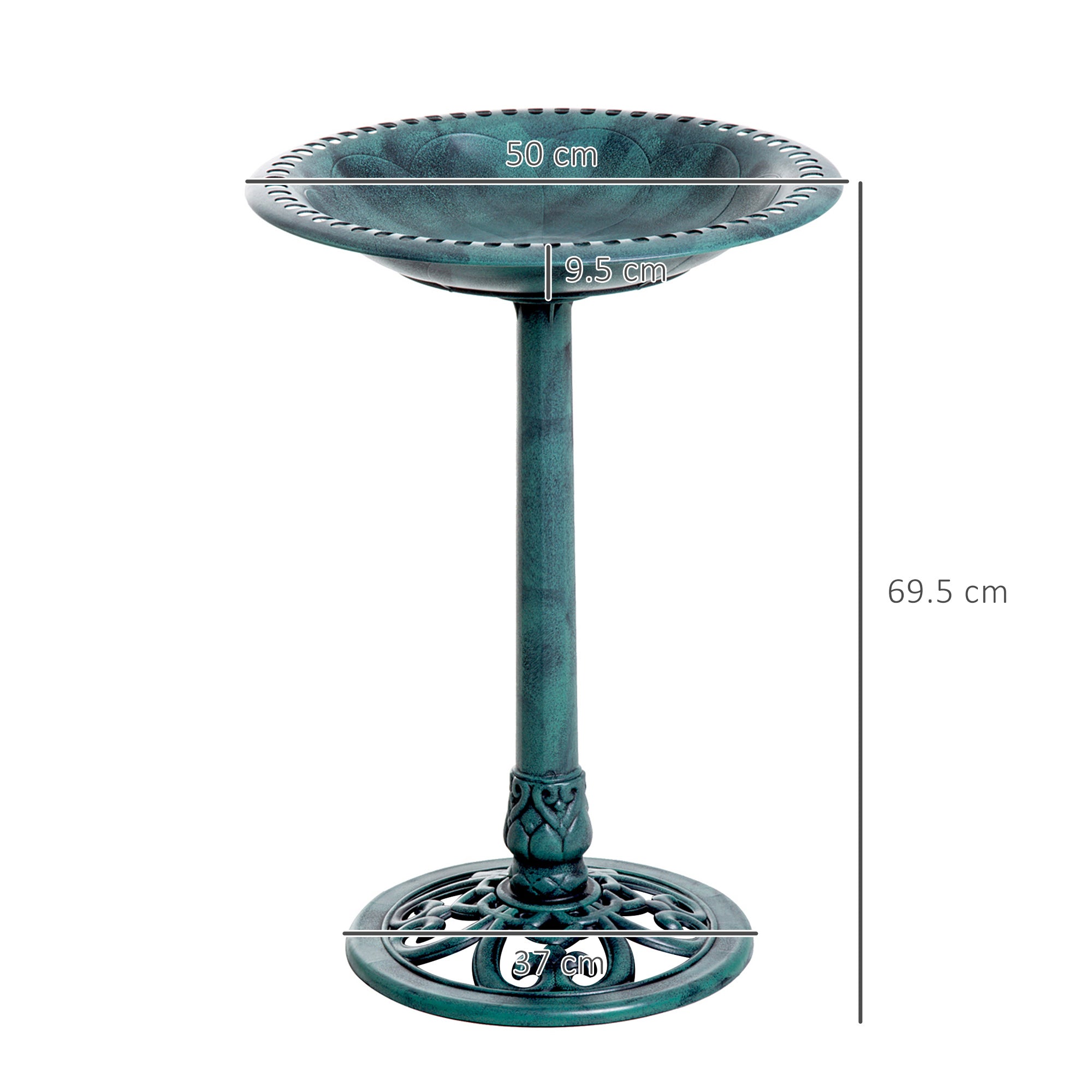 Garden Bird Bath Outdoor Decorative Feeder Stand with Scallop Pattern 50cm - Green