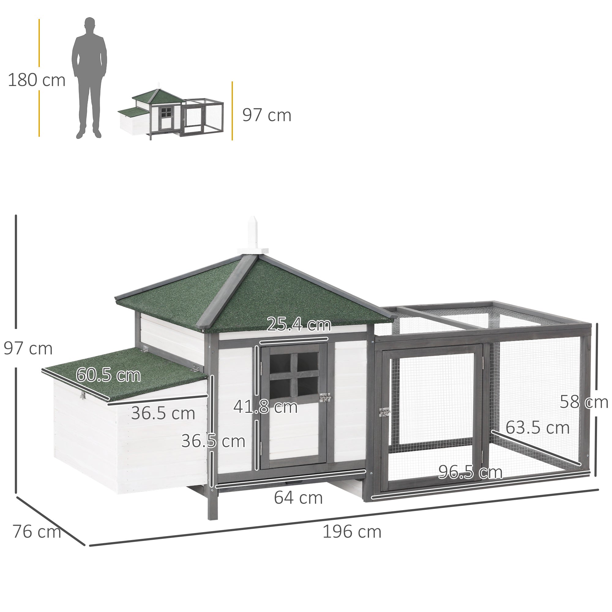 Chicken Coop Small Animal Pet Cage Wooden Chicken Hutch w/ Nesting Box Outdoor Run Backyard