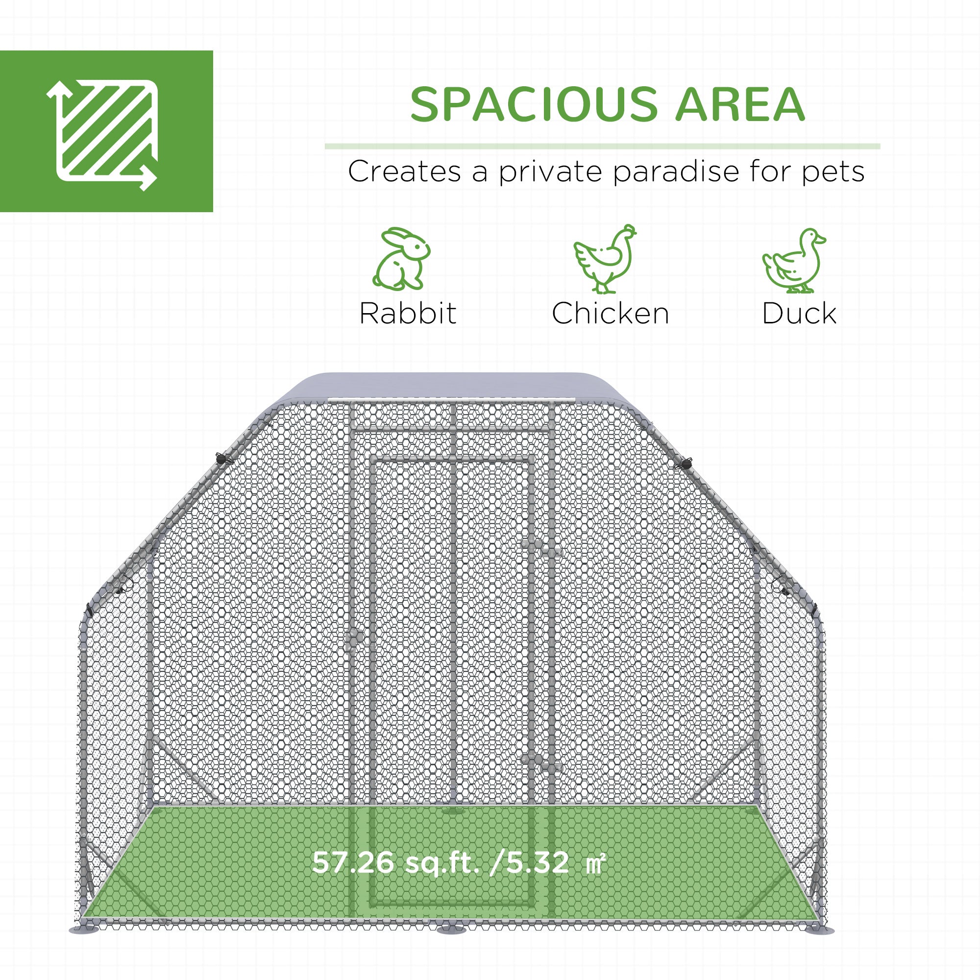 Chicken Run with Roof, Walk In Chicken Coop for 4-6 Chickens, Hen House Duck Pen Outdoor, 280x190x195 cm