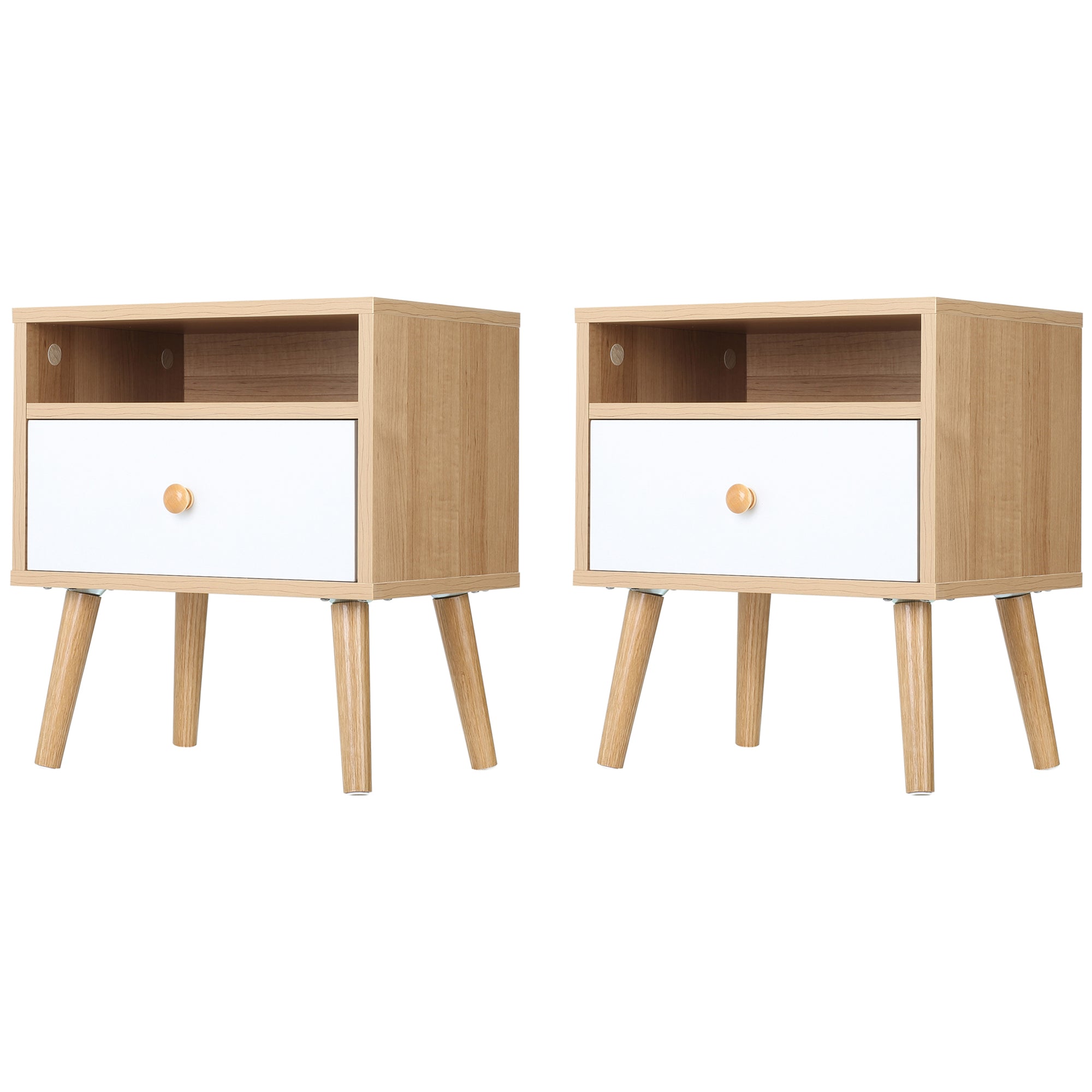 Bedside Table, Bedside Cabinet with Drawer and Shelf, Modern Nightstand, End Table for Living Room, Bedroom, Set of 2, Natural