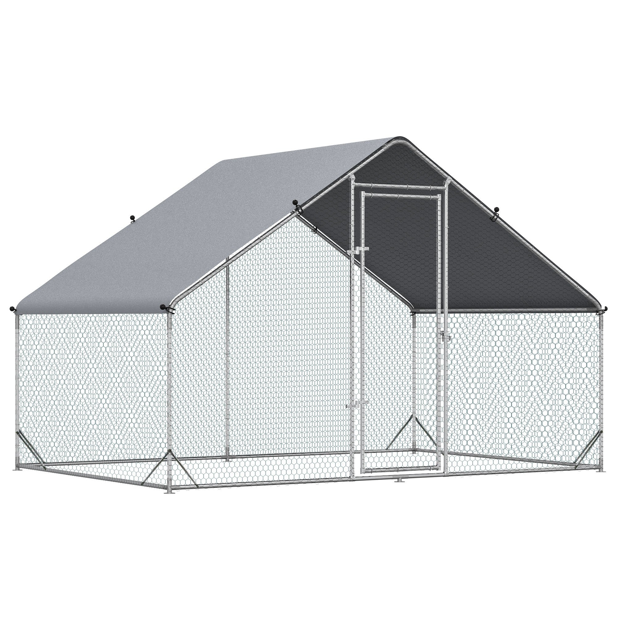 Walk-In Chicken Run, Galvanized Chicken Coop Hen Poultry House Cage Rabbit Hutch Pet Playpen Backyard w/ Water-Resist Cover, 3 x 2 x 2m