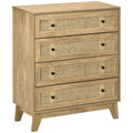 4-Drawer Storage Cabinet with Rattan Panels 80x35x95cm - Wood Effect