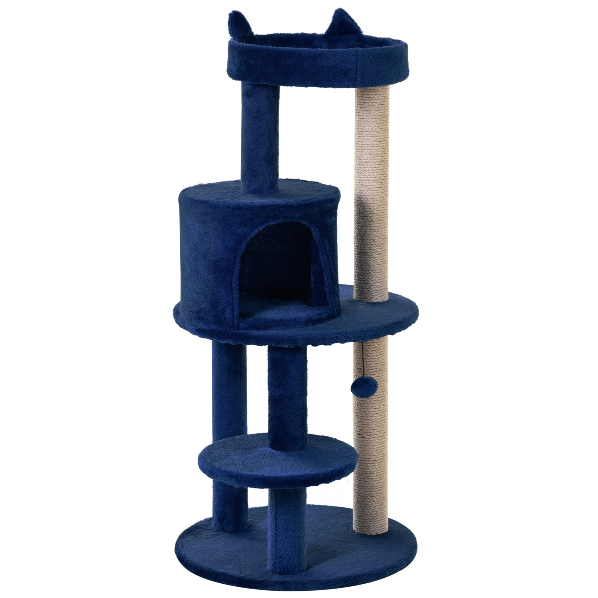 Cats 3-Tier Sisal Rope Scratching Post w/ Dangle Toy Blue