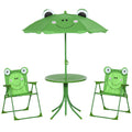 4 Piece Kids Folding Picnic Table and Chair Set with Adjustable Sun Umbrella - Green