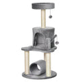 Cat Tree Tower Climbing Activity Center with Scratching Post, Bed, Tunnel & Hanging Balls - Grey