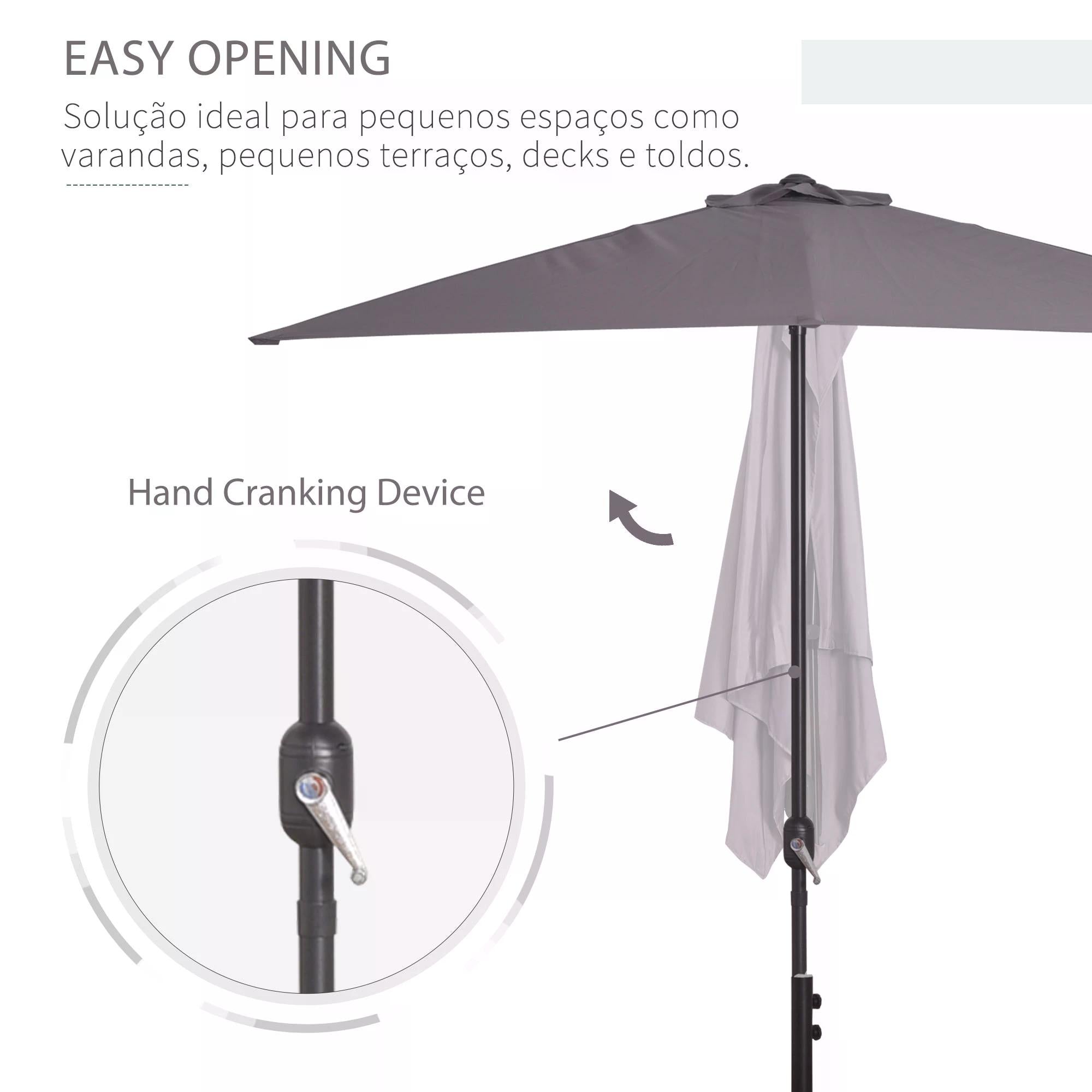 2.3 Metre Half Round Balcony Parasol with Crank Handle - Grey UV Resistant