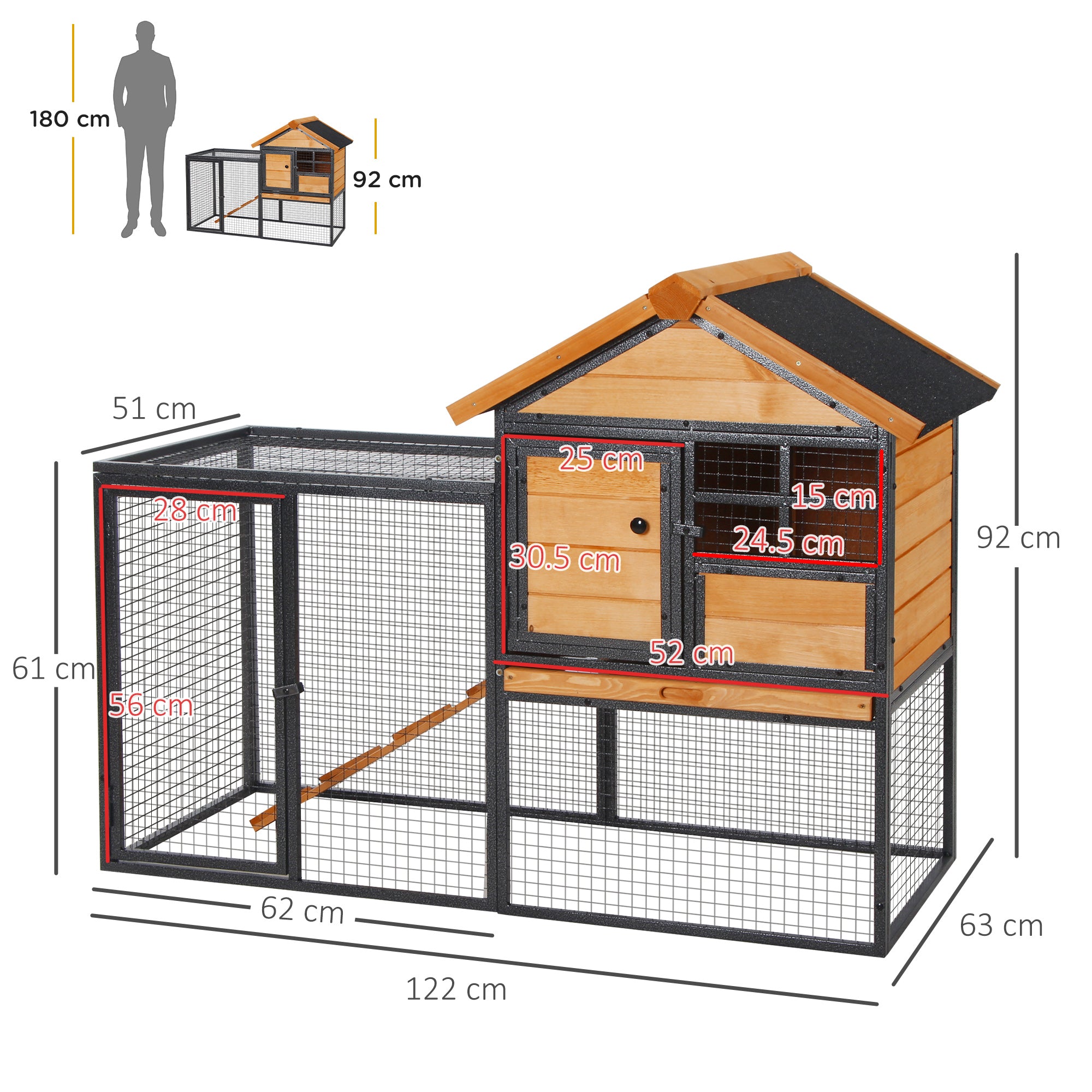 Wood-metal Rabbit Hutch Elevated Pet Bunny House Rabbit Cage with Slide-Out Tray Outdoor