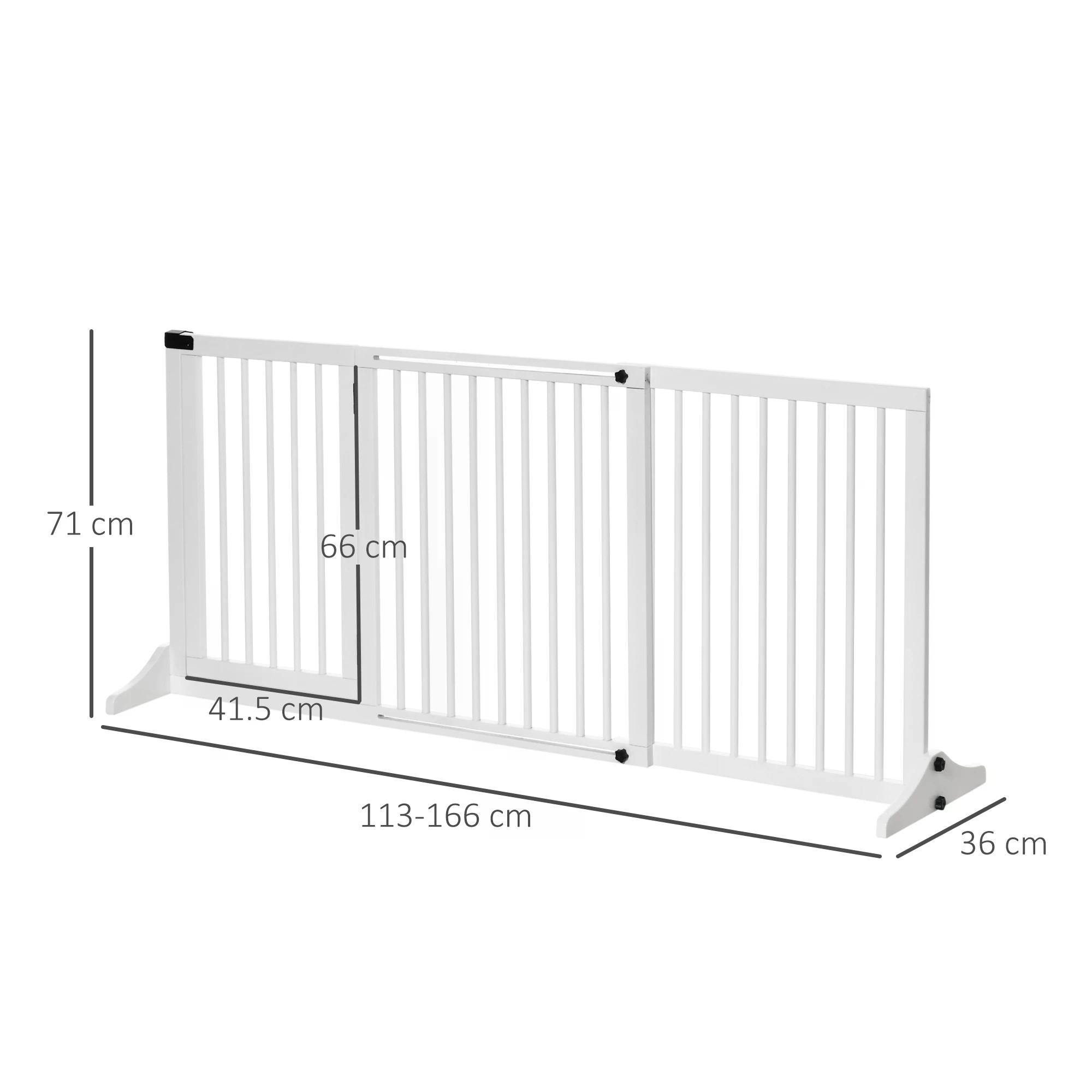 Adjustable Wooden Pet Gate Freestanding Dog Barrier Fence Doorway 3 Panels Safety Gate w/ Lockable Door White 71H x 113-166W cm