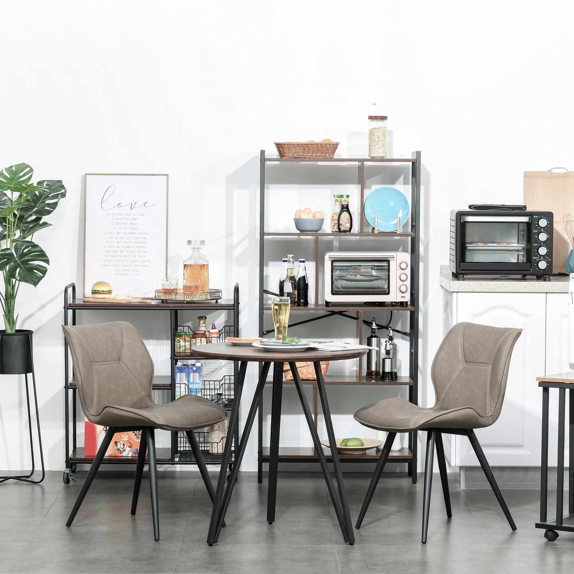 Set of 2 Contrast Stitched PU Leather Racing-Style Dining Chairs Accent Seat w/ Steel Legs Ergonomic Back Padding Home Living Room Brown