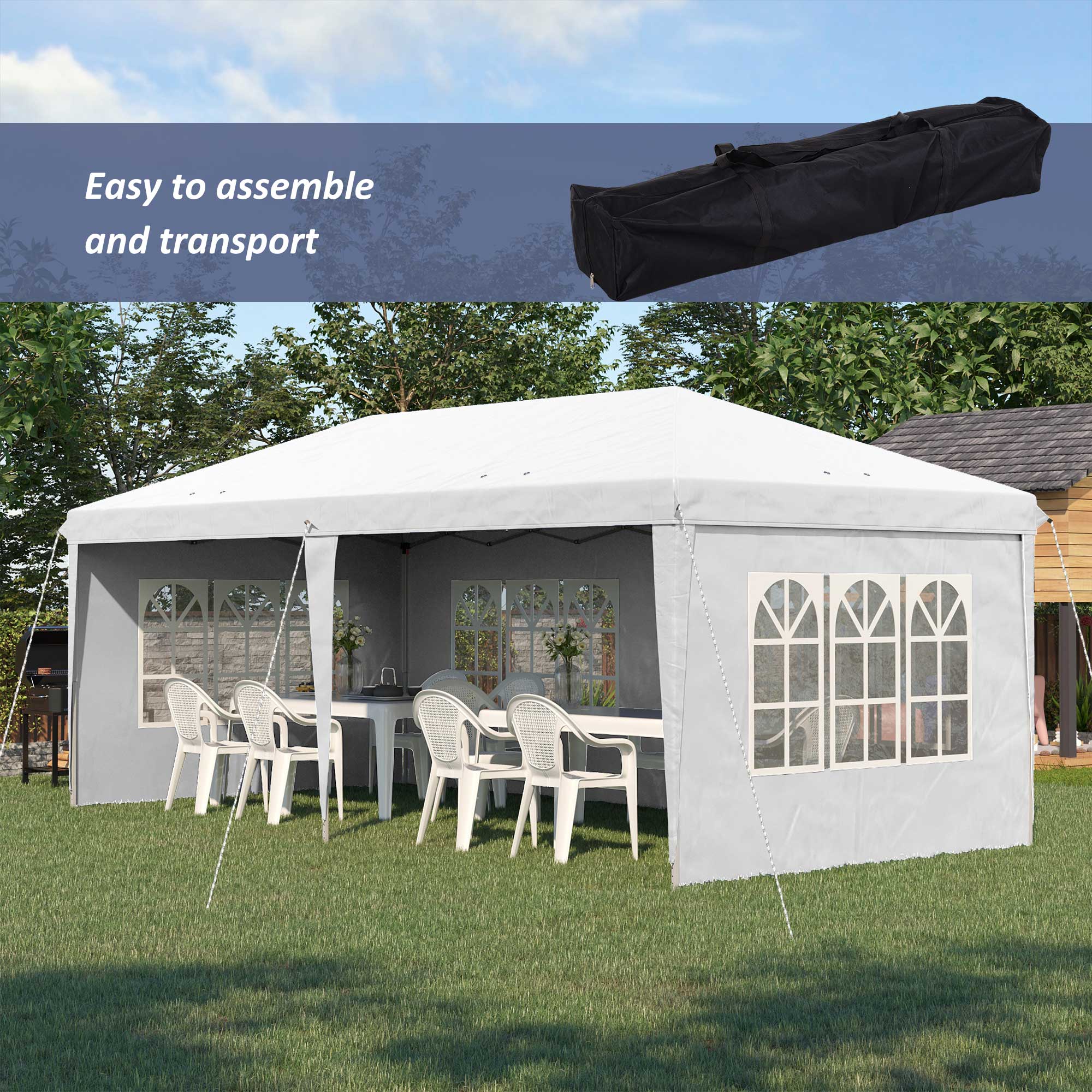 3 x 6m Pop Up Gazebo, Height Adjustable Marquee Party Tent with Sidewalls and Storage Bag, White