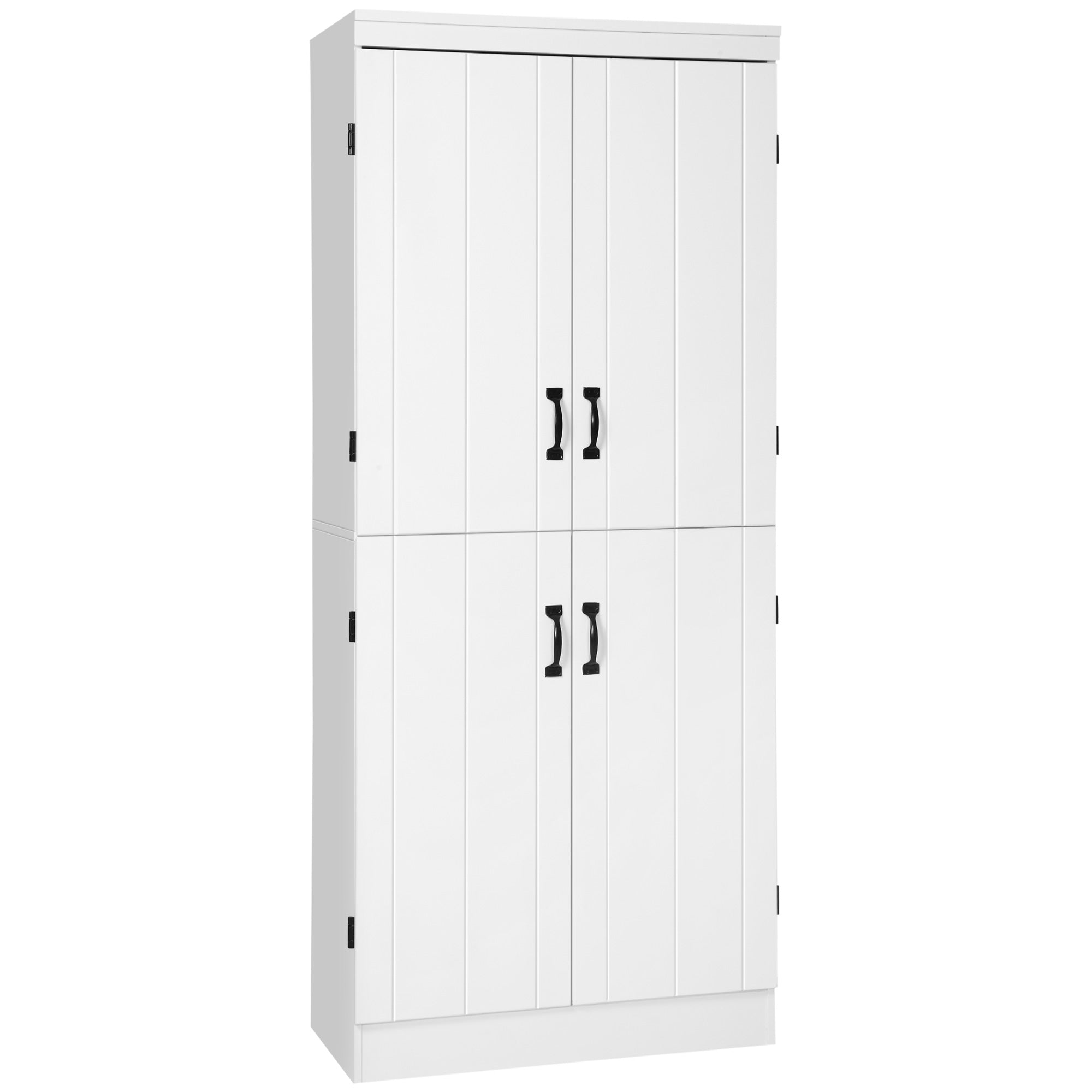 4-Door Tall Kitchen Cupboard, Freestanding 6-Tier Storage Cabinet with 2 Adjustable Shelves for Living Room, Dining Room, White