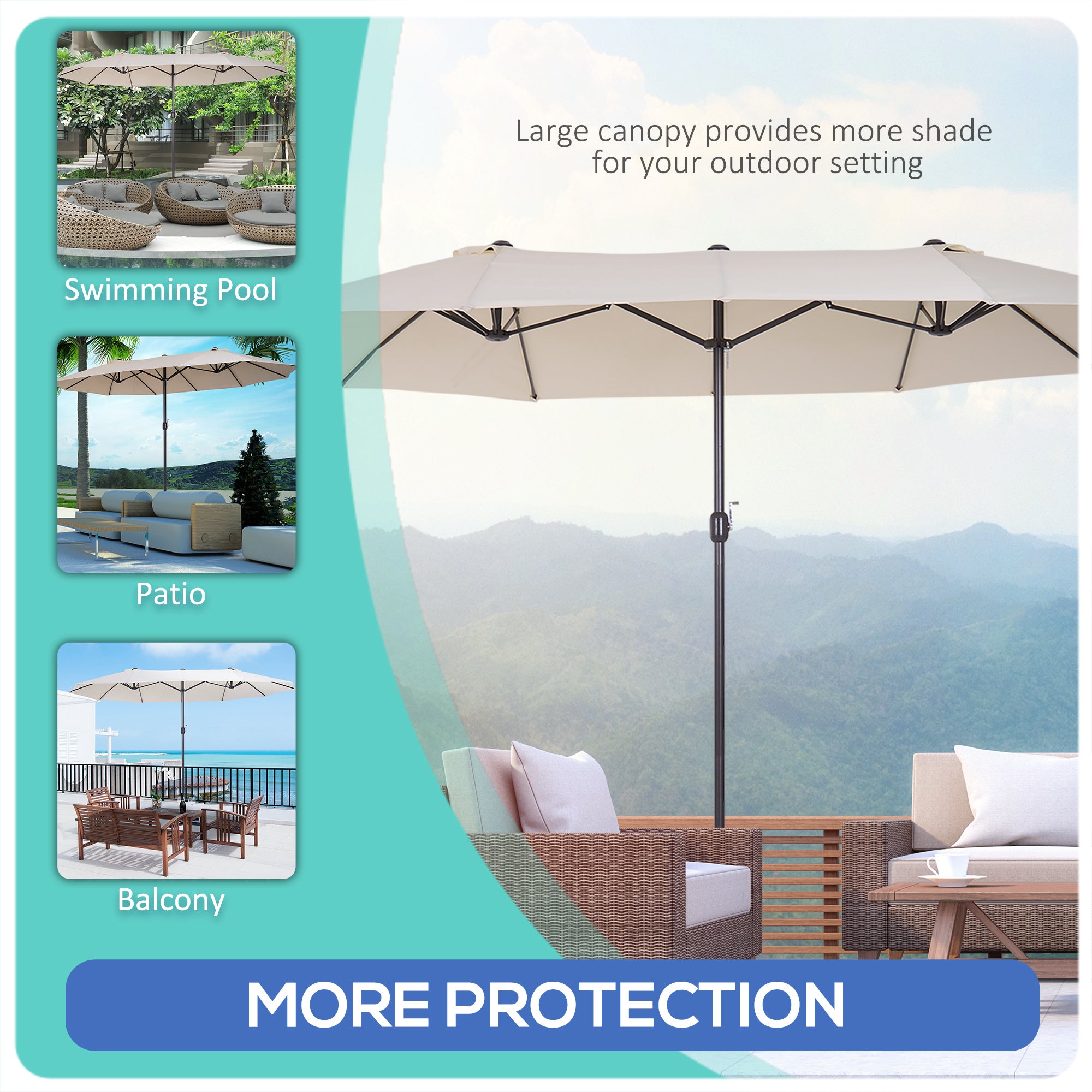 4.6m Garden Parasol Double-Sided Sun Umbrella Patio Market Shelter Canopy Shade Outdoor Beige - NO BASE