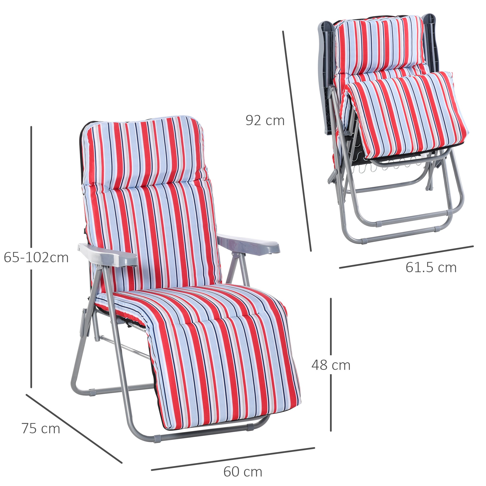 Set of 2 Garden Sun Lounger Outdoor Reclining Seat Cushioned Seat Foldable Adjustable Recliner Red and White