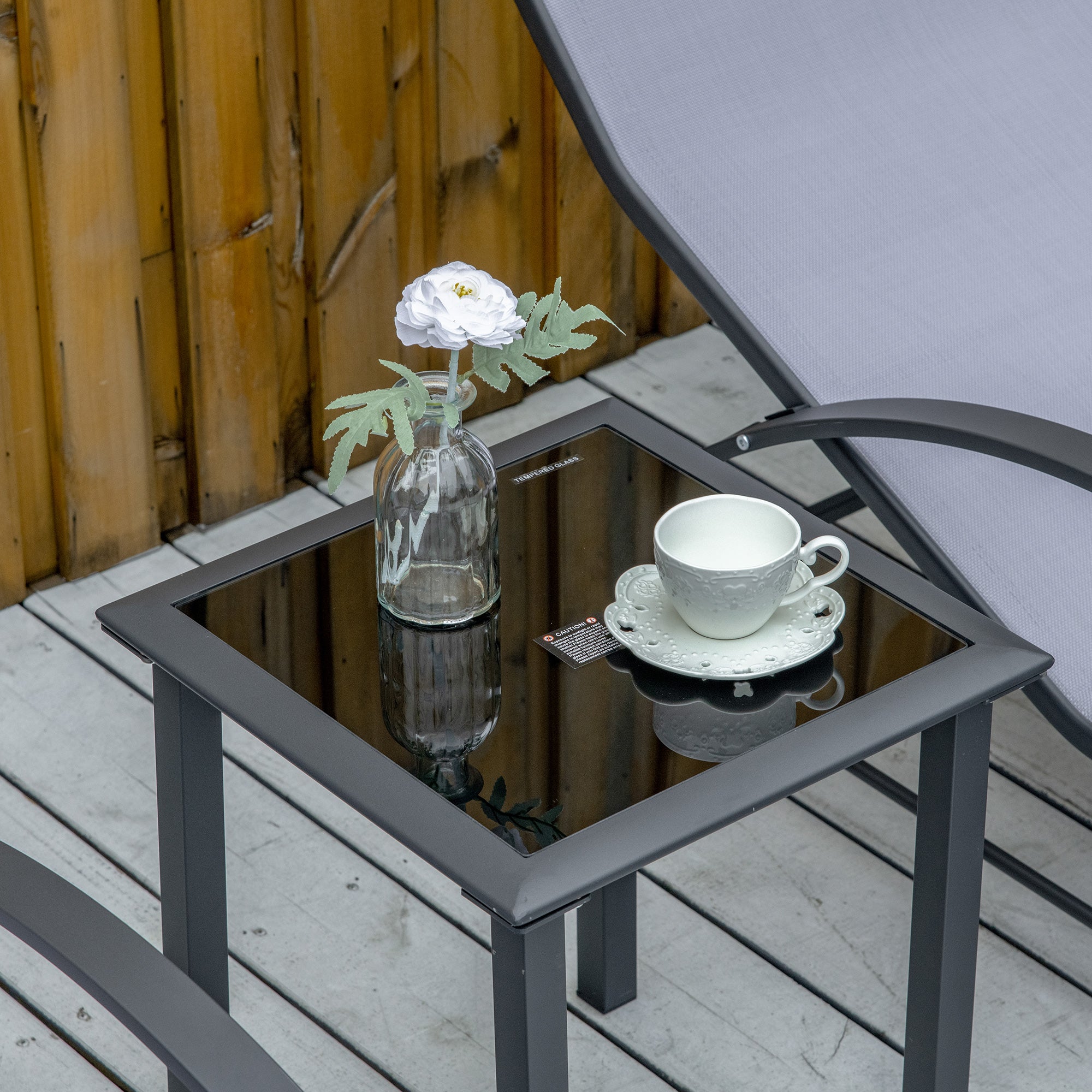 3 Piece Outdoor Recliner Lounge Set with Table - Light Grey