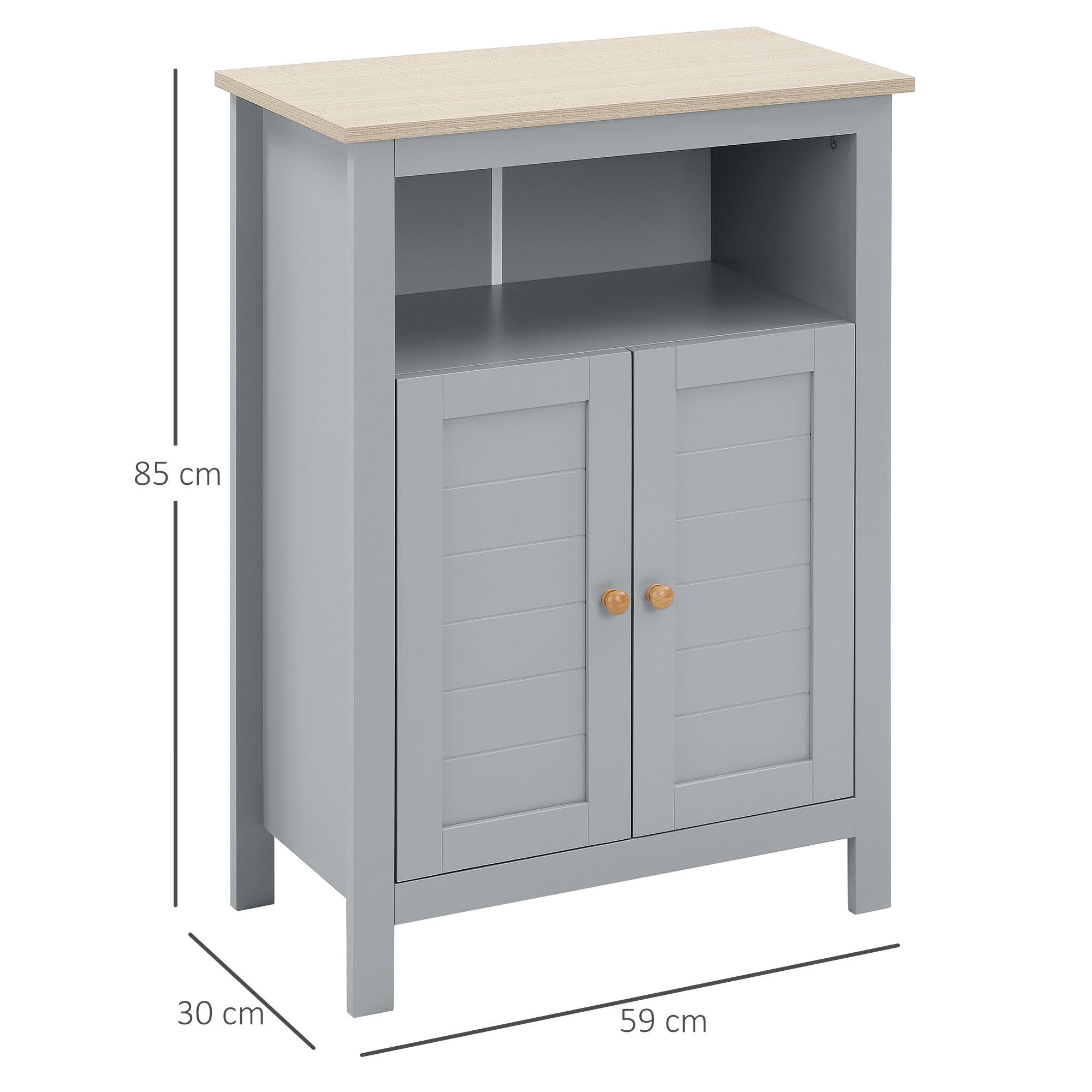 Bathroom Floor Storage Cabinet Free Standing Unit with Compartment Adjustable Shelf Double-door Design, Free Standing Organizer, Grey