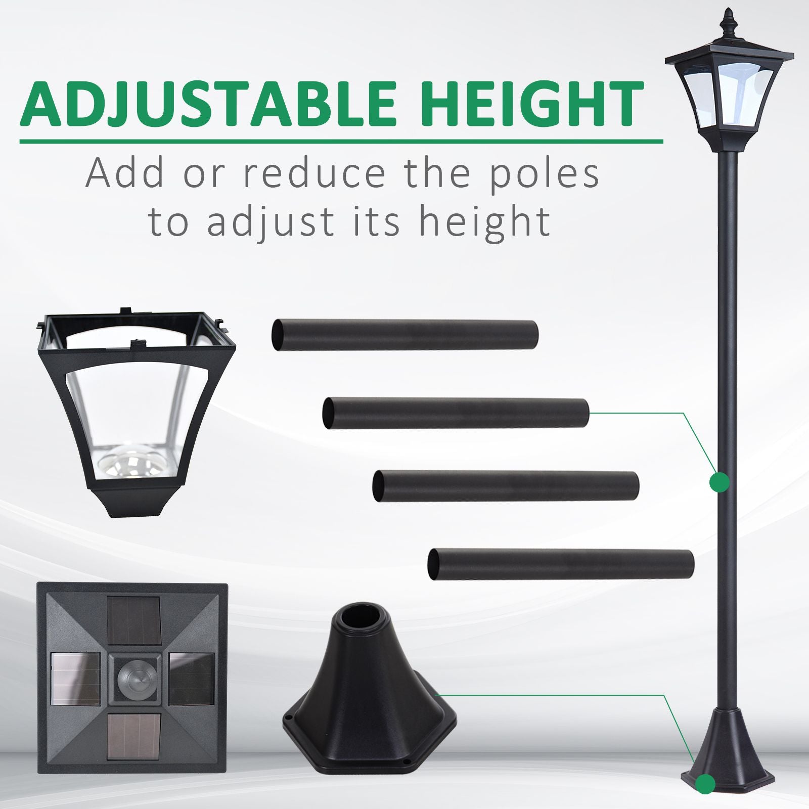 Set of 2 Outdoor Garden Solar Post Lamp Sensor Dimmable LED Lantern Bollard IP44 Energy-saving 1.2M Tall, Black