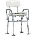 Aluminium Height Adjustable Shower Chair with Back, Arms & Removable Padded Cushion - White