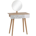 Adjustable Mirror Dressing Table with Drawer and Solid Wood Frame - Oak Color
